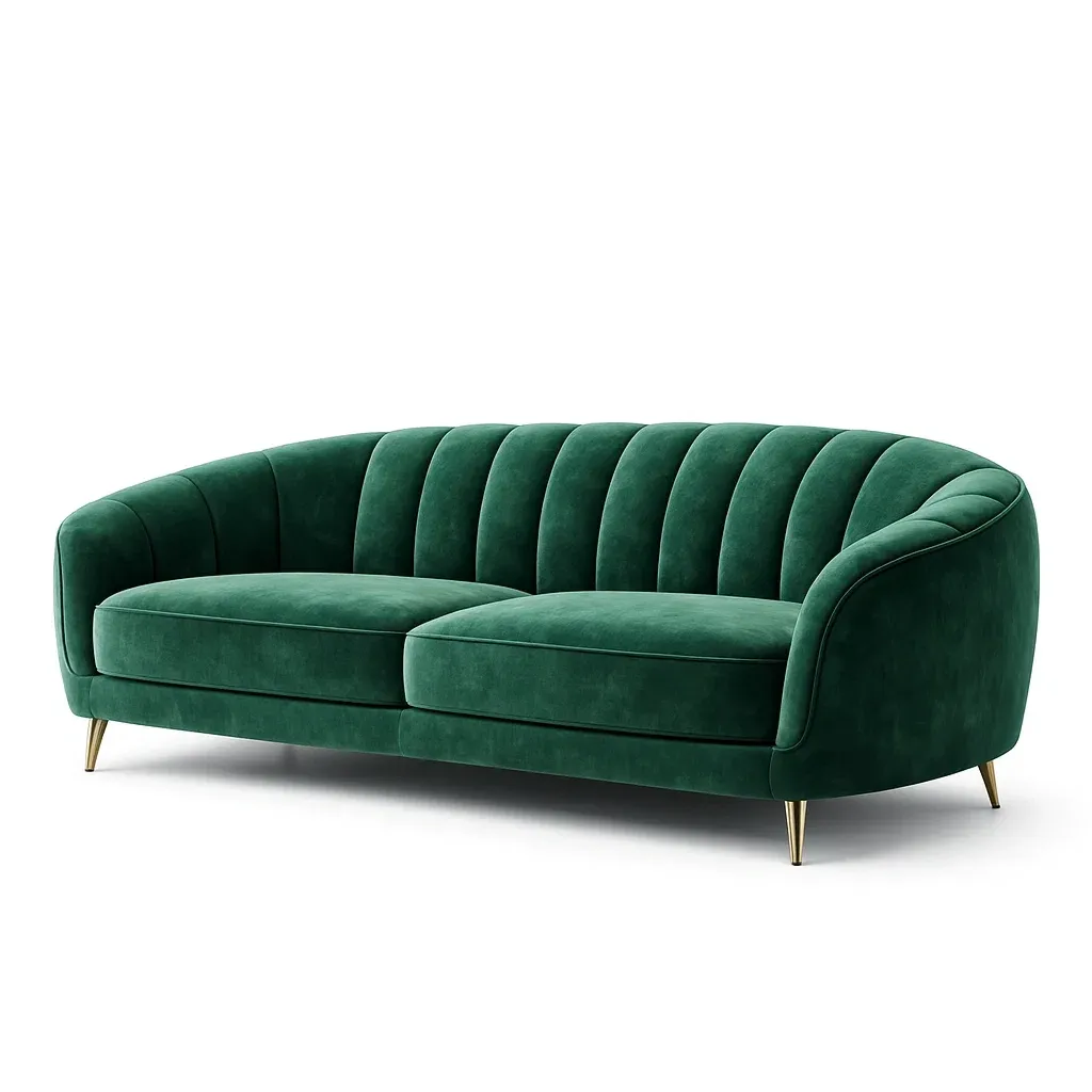 Sofa Green Velvet Curved with Metal Legs-Mobieta
