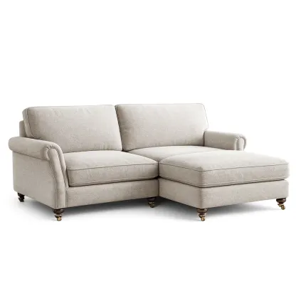 Sofa Beige Fabric Upholstered Sectional with Wood Legs-Mobieta