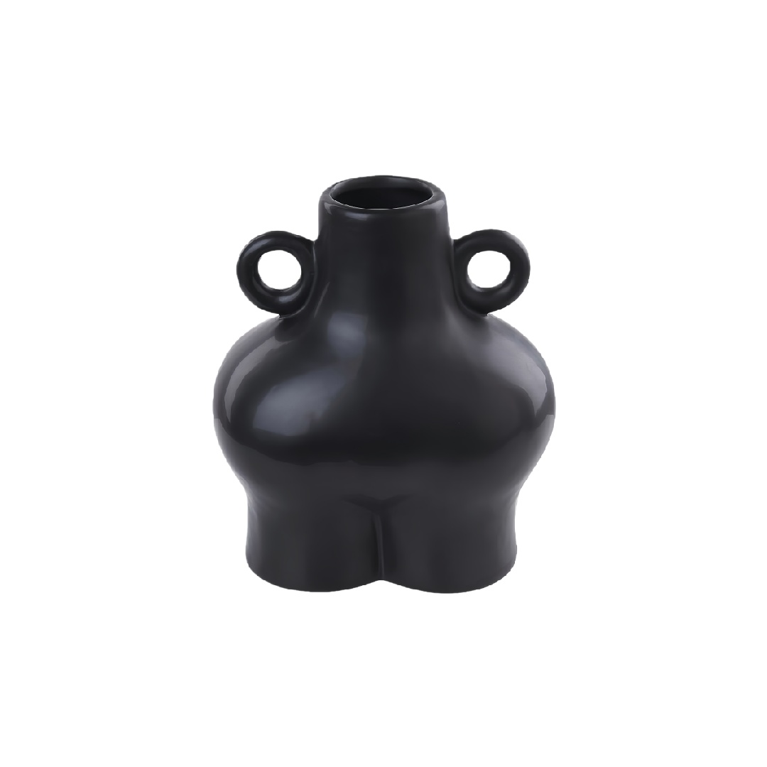 Modern Black Ceramic Vase with Two Handles-furniblend.com
