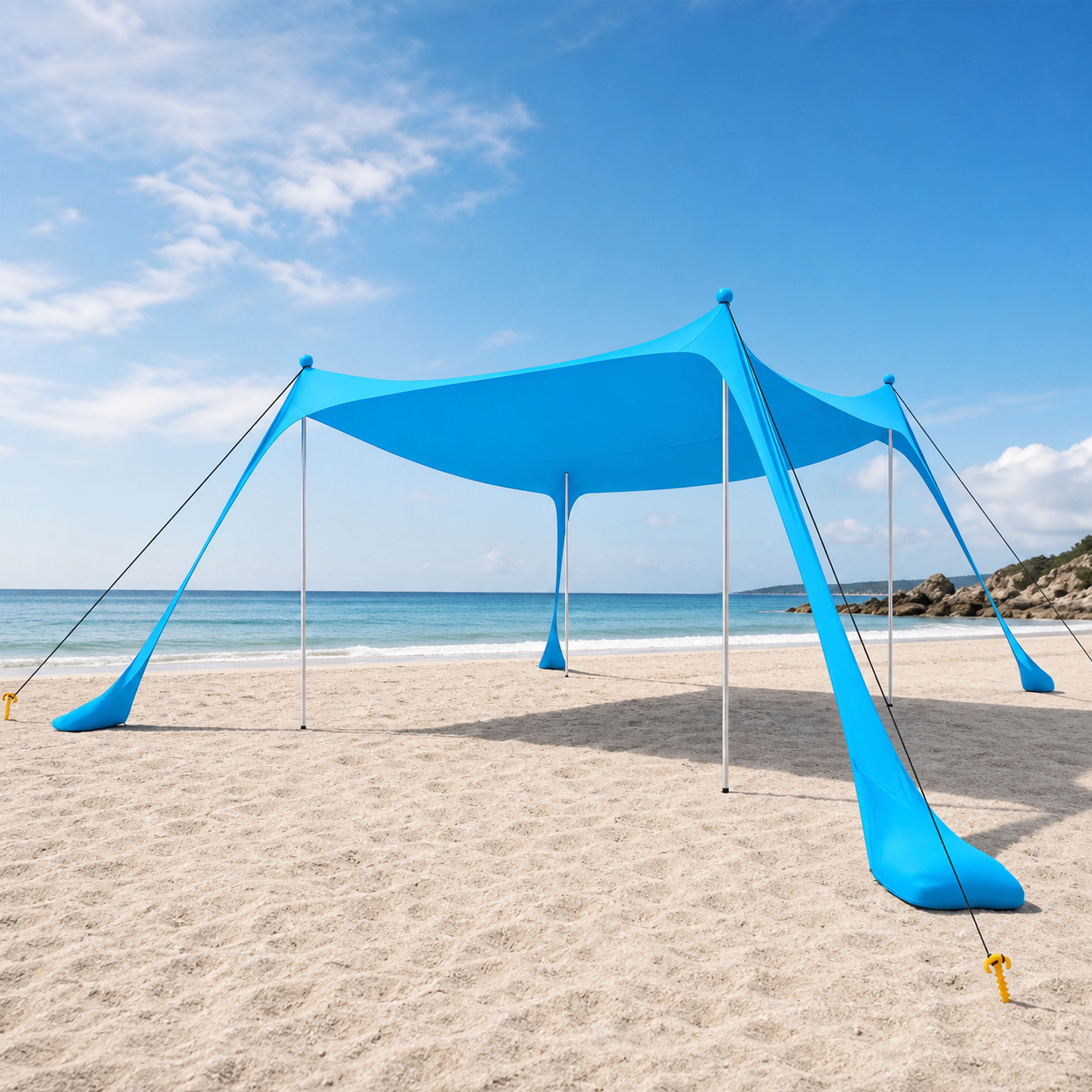 Farest Beach Canopy Beach Tent UPF 50+ 11 x 11 FT Easy Setup Sun Shelter with Extra Windproof Ropes, 4 Stability Poles and Sandbags, Outdoor Beach Shade Canopy for Camping, Picnics and Family