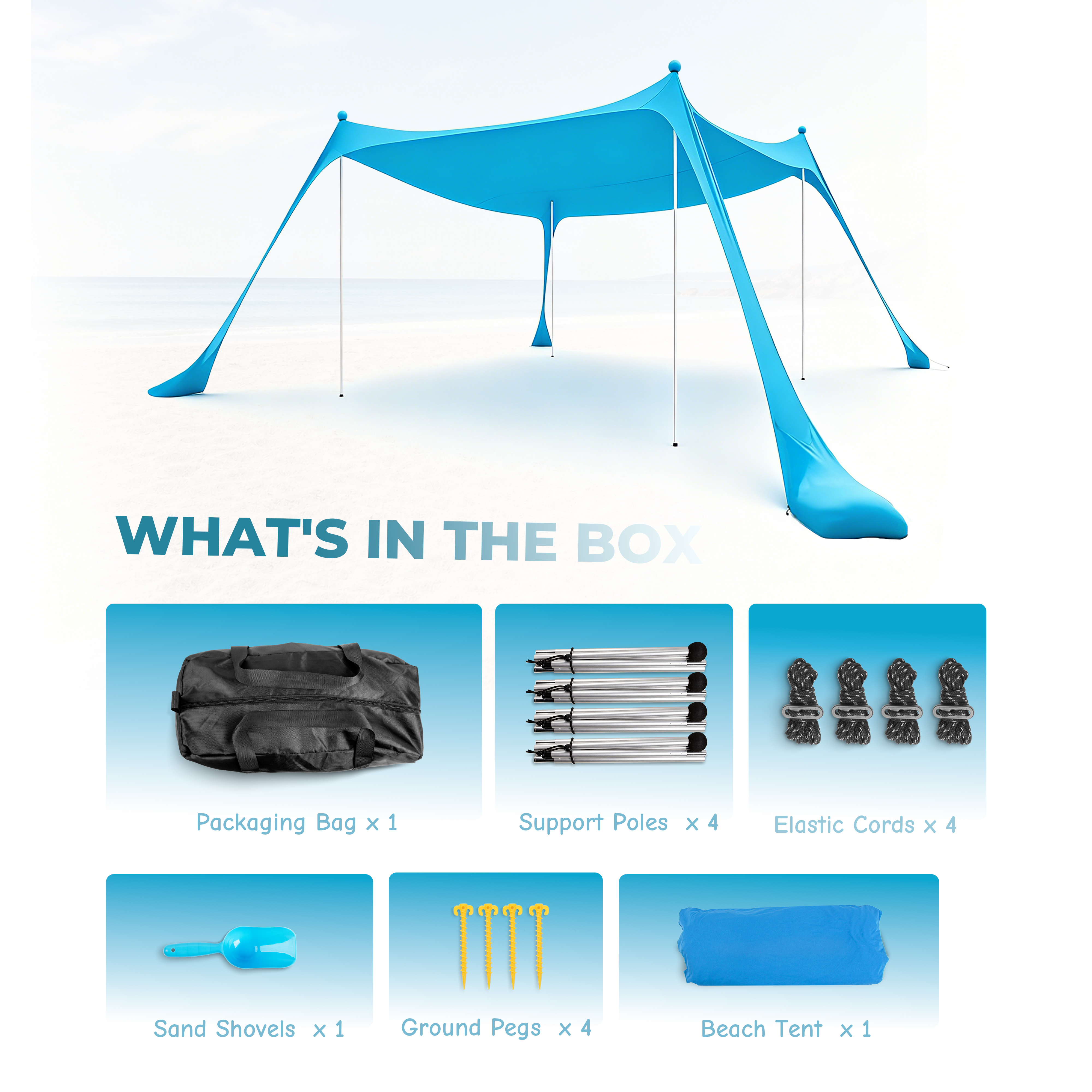 Farest Beach Canopy Beach Tent UPF 50+ 11 x 11 FT Easy Setup Sun Shelter with Extra Windproof Ropes, 4 Stability Poles and Sandbags, Outdoor Beach Shade Canopy for Camping, Picnics and Family