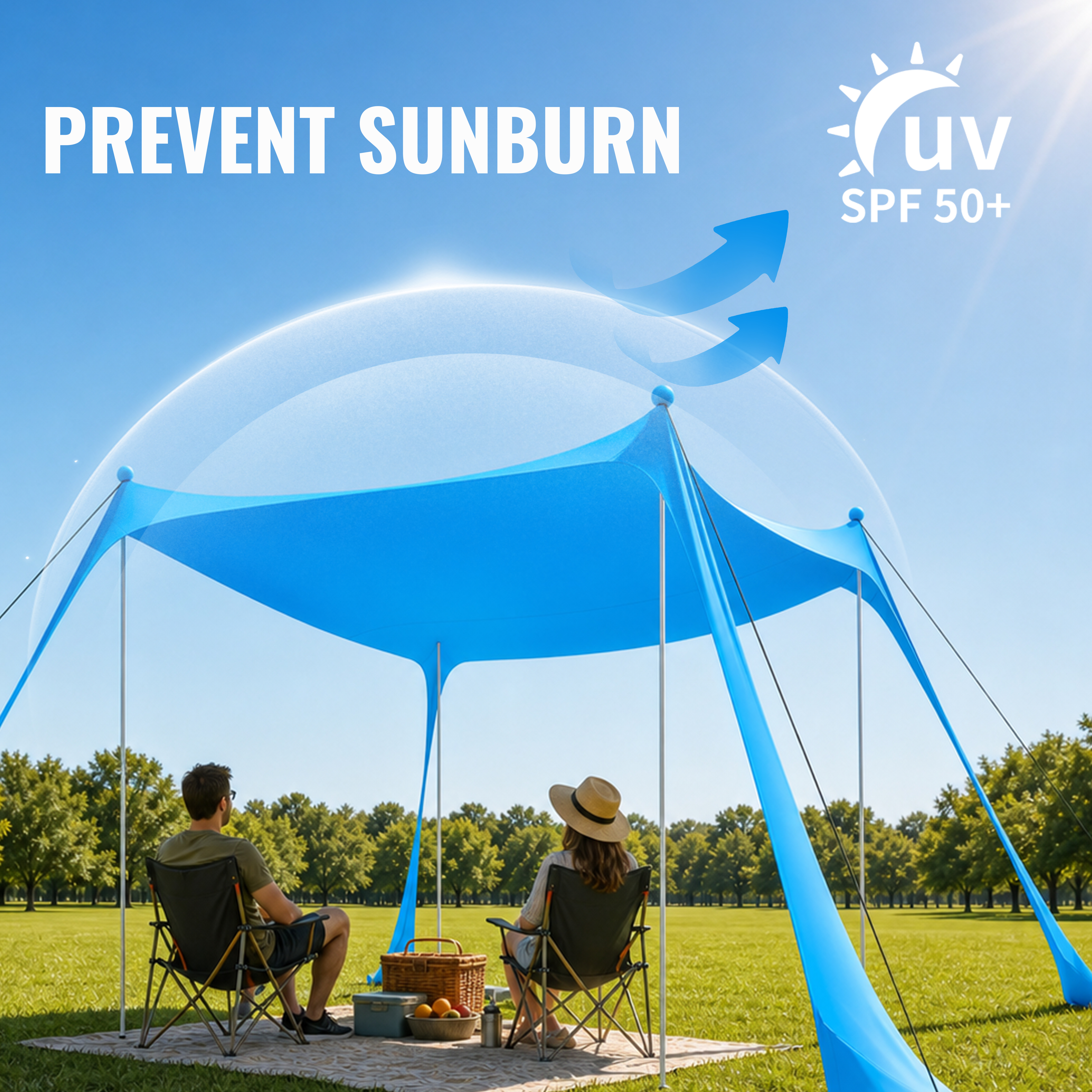 Farest Beach Canopy Beach Tent UPF 50+ 11 x 11 FT Easy Setup Sun Shelter with Extra Windproof Ropes, 4 Stability Poles and Sandbags, Outdoor Beach Shade Canopy for Camping, Picnics and Family