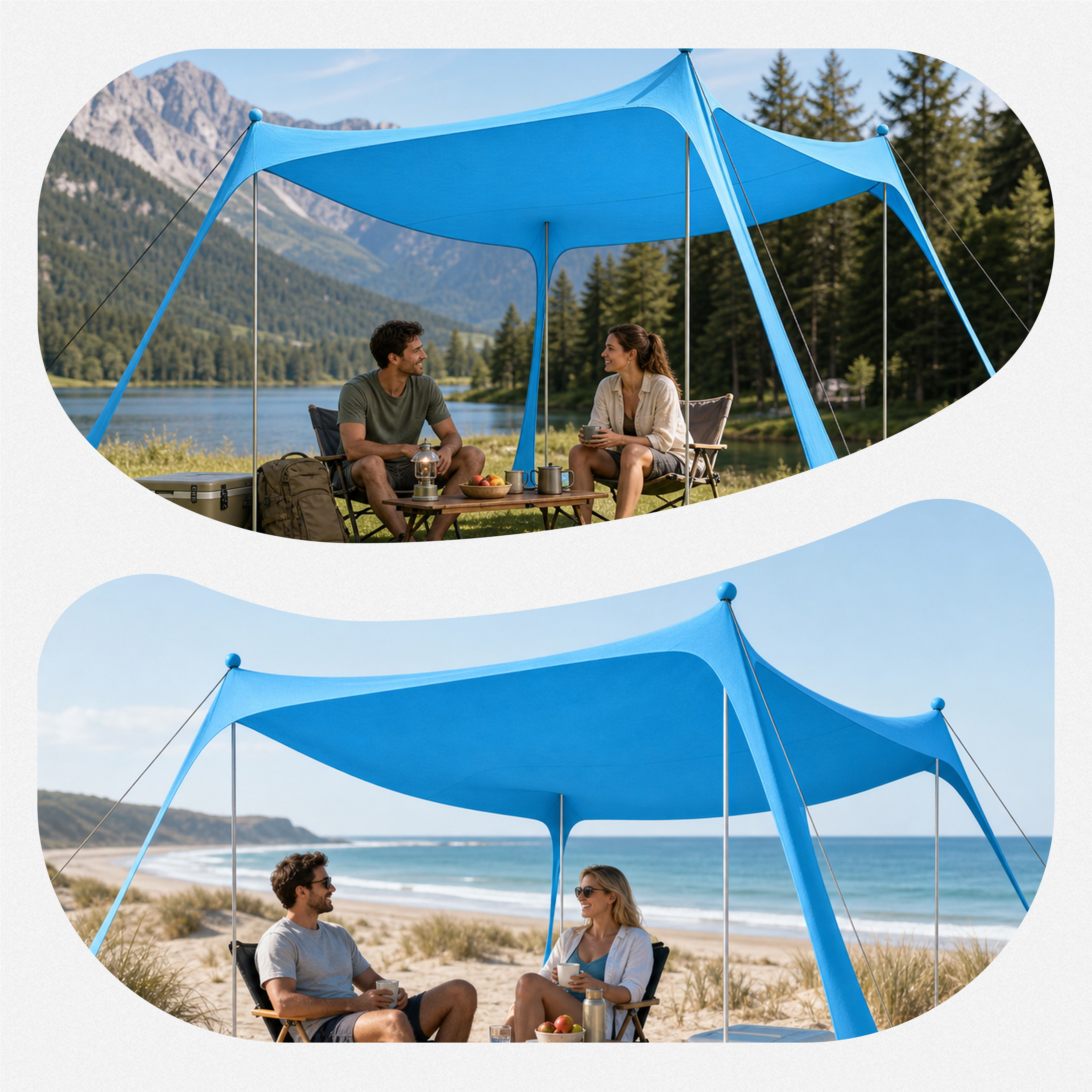 Farest Beach Canopy Beach Tent UPF 50+ 11 x 11 FT Easy Setup Sun Shelter with Extra Windproof Ropes, 4 Stability Poles and Sandbags, Outdoor Beach Shade Canopy for Camping, Picnics and Family