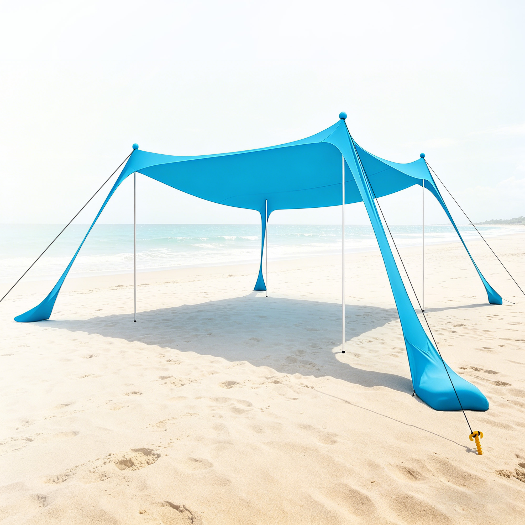 Beach Canopy Beach Tent UPF50+ 11x11 FT Easy to Setup Extra Windproof Rope Sun Shelter Beach Shade Canopy with 4 Stability Poles Outdoor Shade for Beach Camping Family
