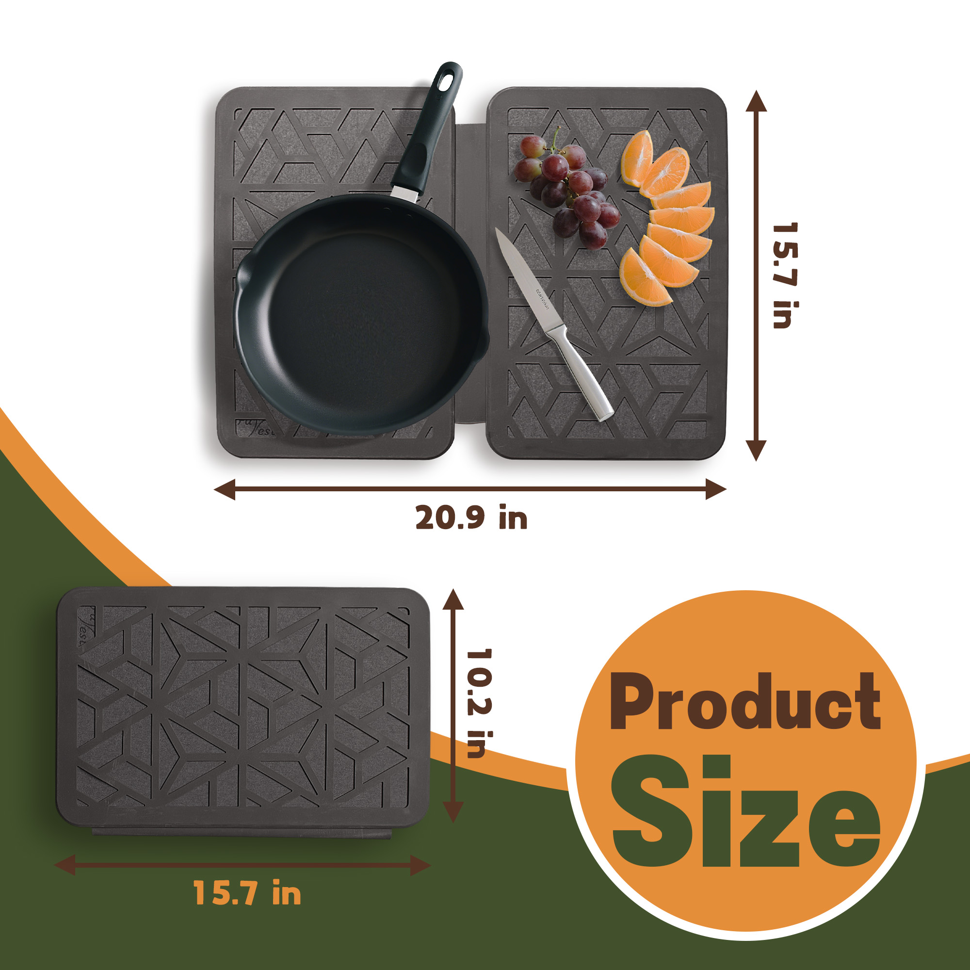 Farest Stone Dish Drying Mat – Quick-Drying, Super-Absorbent Foldable Kitchen Pad with Silicone Webbing for Dish Protection, Fast Drying, Dark Grey