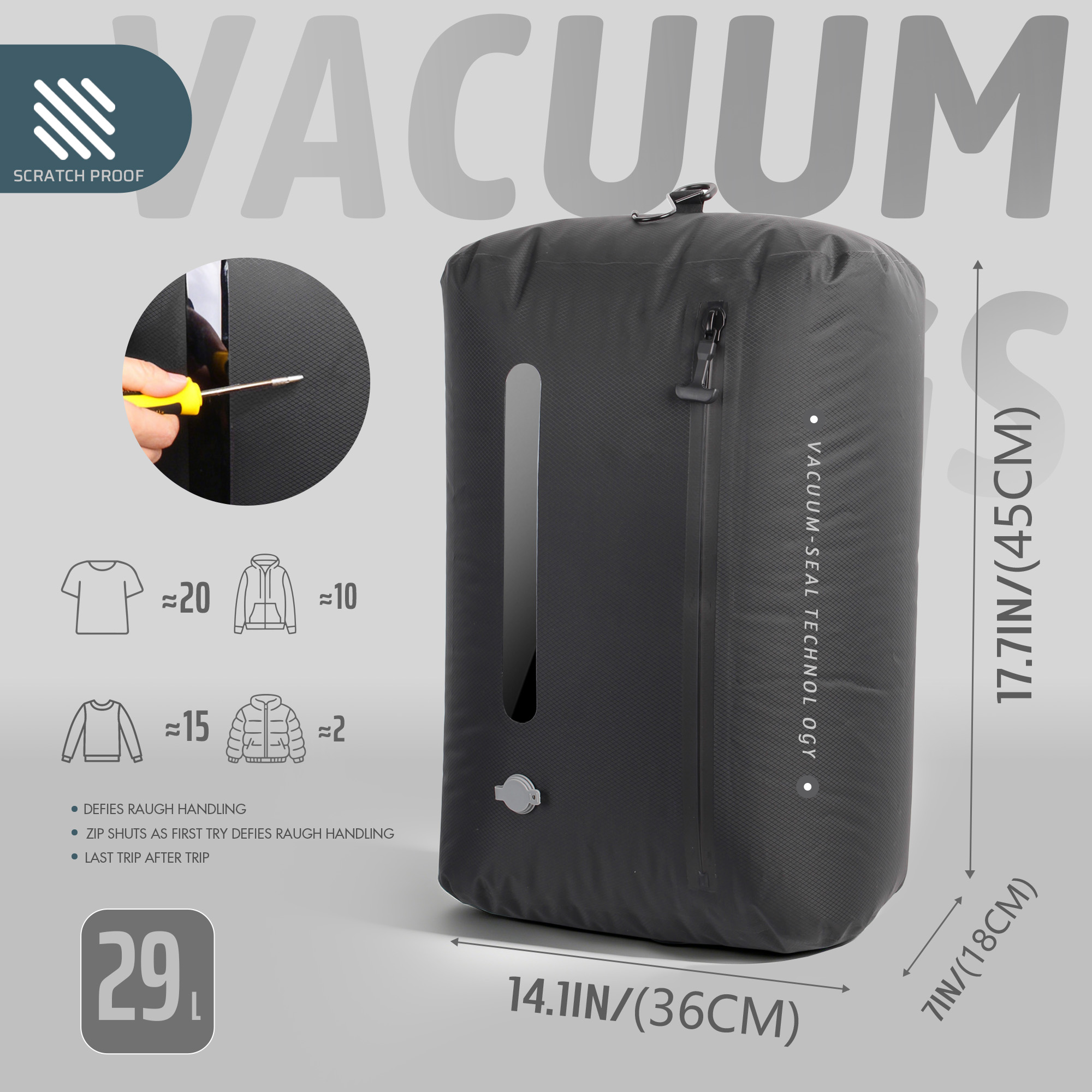 Farest Vacuum Seal Travel Bags with Pump, Compression Packing Bags for Clothes, Space Saver for Suitcase & Backpack - 3 Pack, 29L
