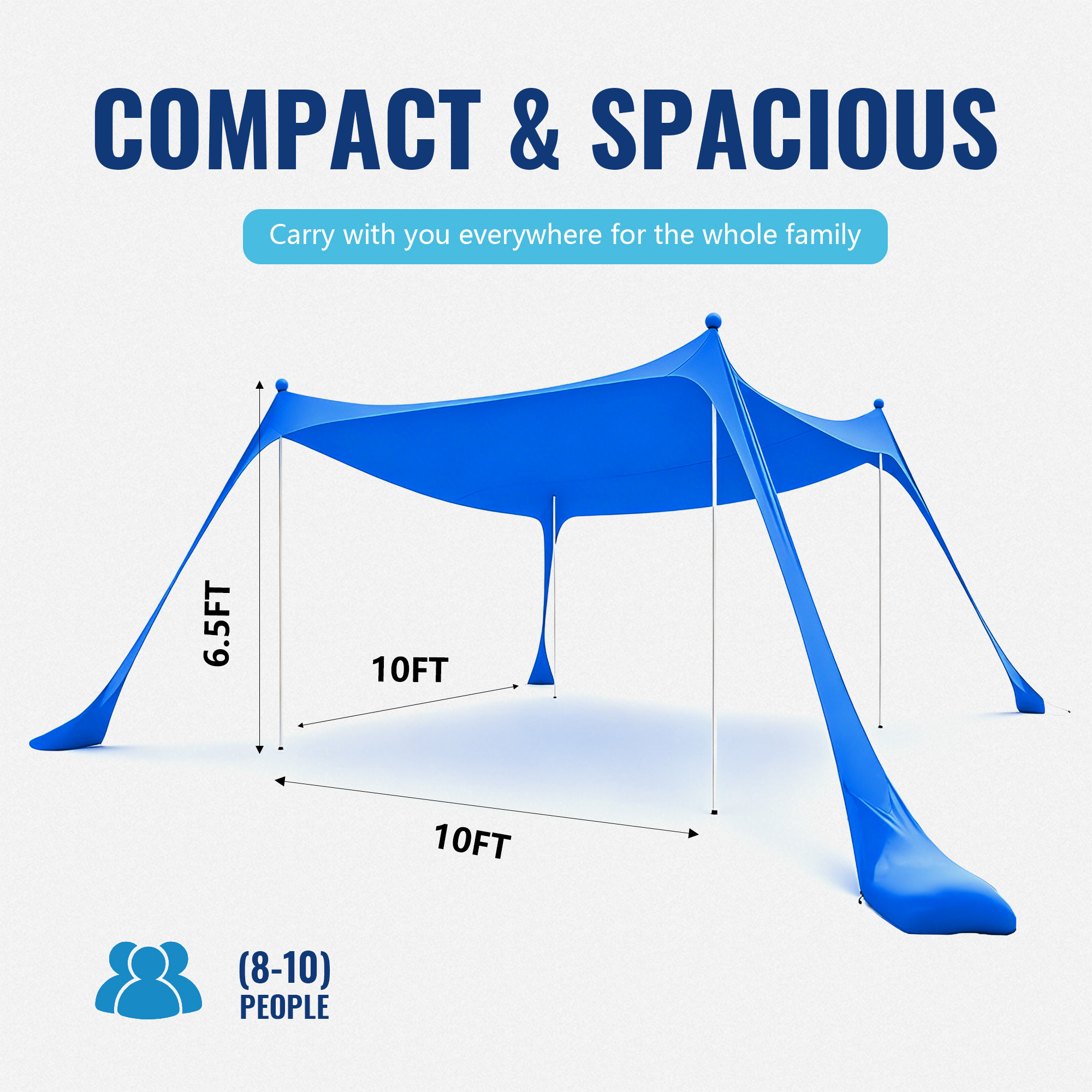 Beach Tent Sun Shelter UPF50+ - Easy Pop Up Beach Canopy - Outdoor Shade for Camping Trips, Fishing, Backyard Fun Picnics - Sand Shovel, Ground Pegs & Stability Poles, Indigo