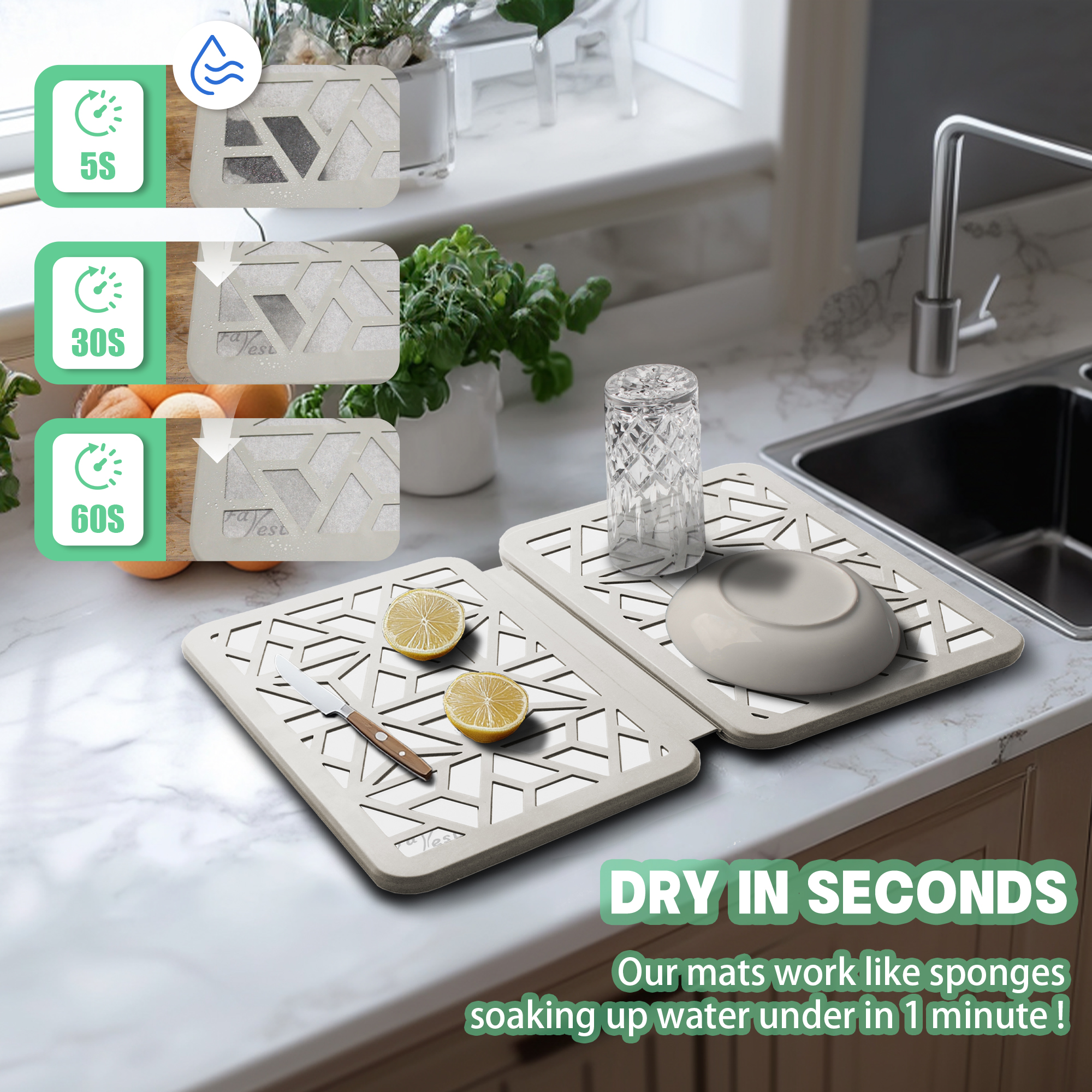 [Copy]Farest Stone Dish Drying Mat – Quick Drying, Super-Absorbent Foldable Dish Pad with Silicone Webbing for Dish Protection, Fast-Drying, Dark Grey