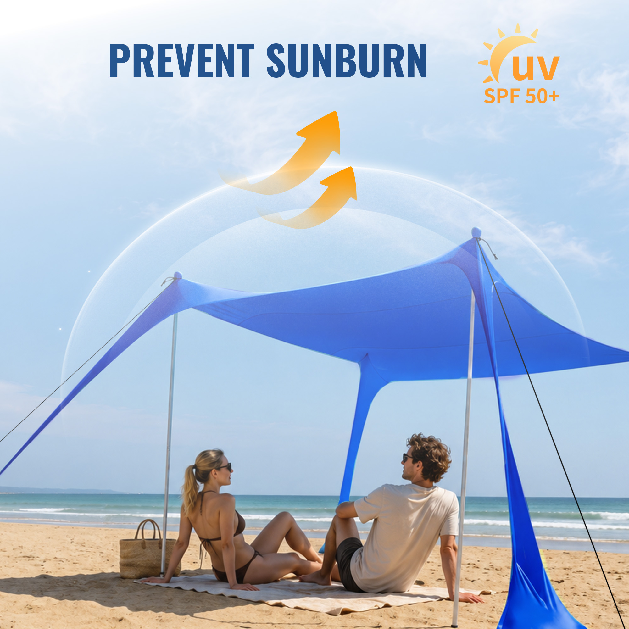 Beach Tent Sun Shelter UPF50+ - Easy Pop Up Beach Canopy - Outdoor Shade for Camping Trips, Fishing, Backyard Fun Picnics - Sand Shovel, Ground Pegs & Stability Poles, Indigo