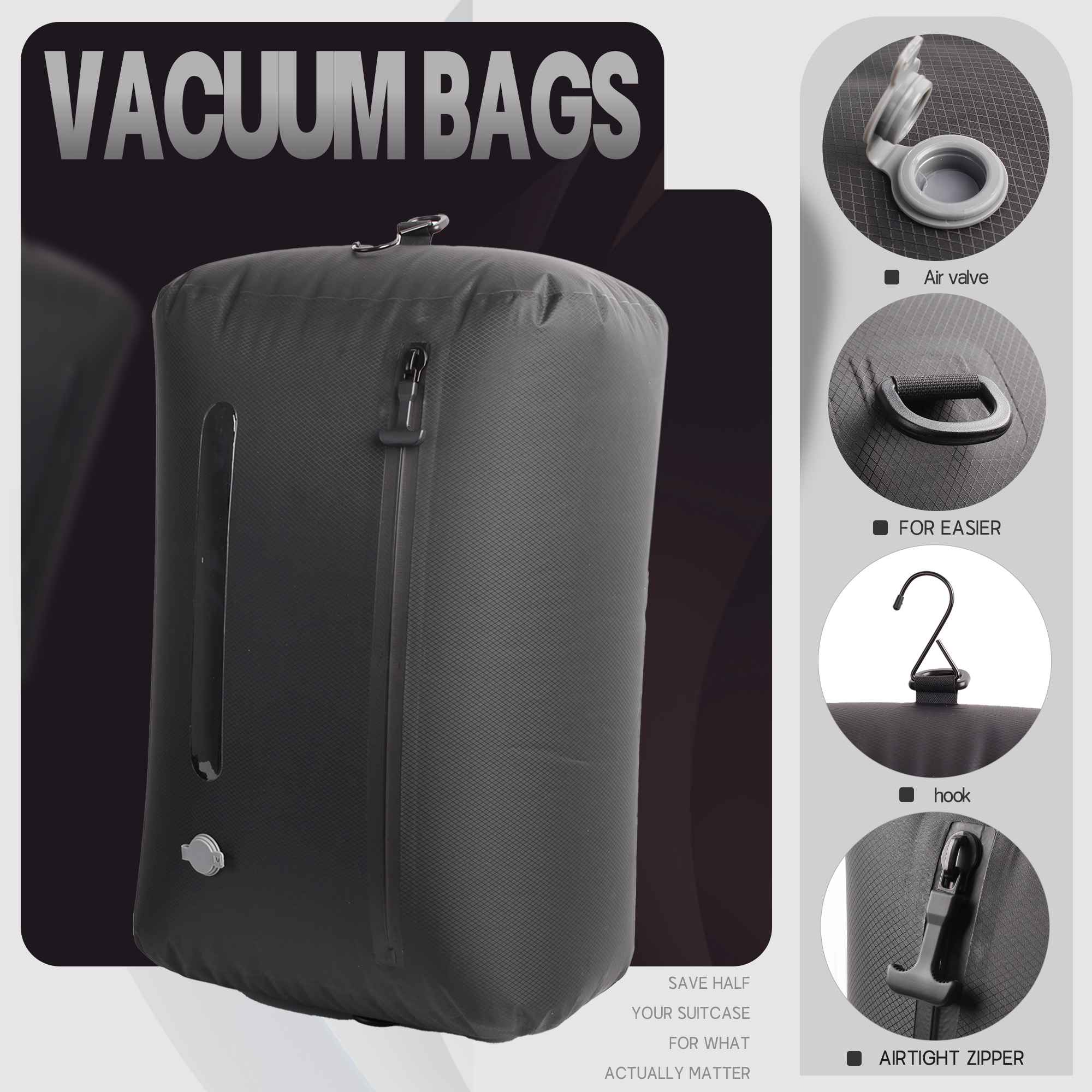 Farest Travel Vacuum Bags with Pump, IPX7 Waterproof Vacuum Storage Kit, Space Saver for Suitcase & Backpack - 2 Pack, 39L