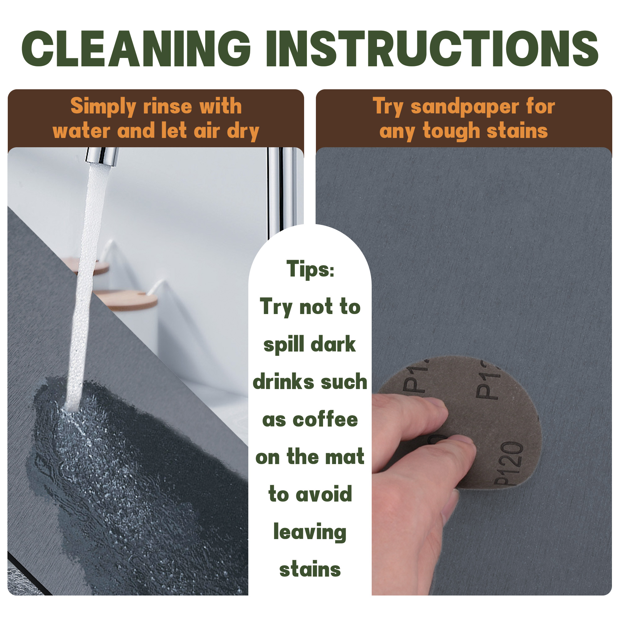 Farest Stone Dish Drying Mat – Quick-Drying, Super-Absorbent Foldable Kitchen Pad with Silicone Webbing for Dish Protection, Fast Drying, Dark Grey