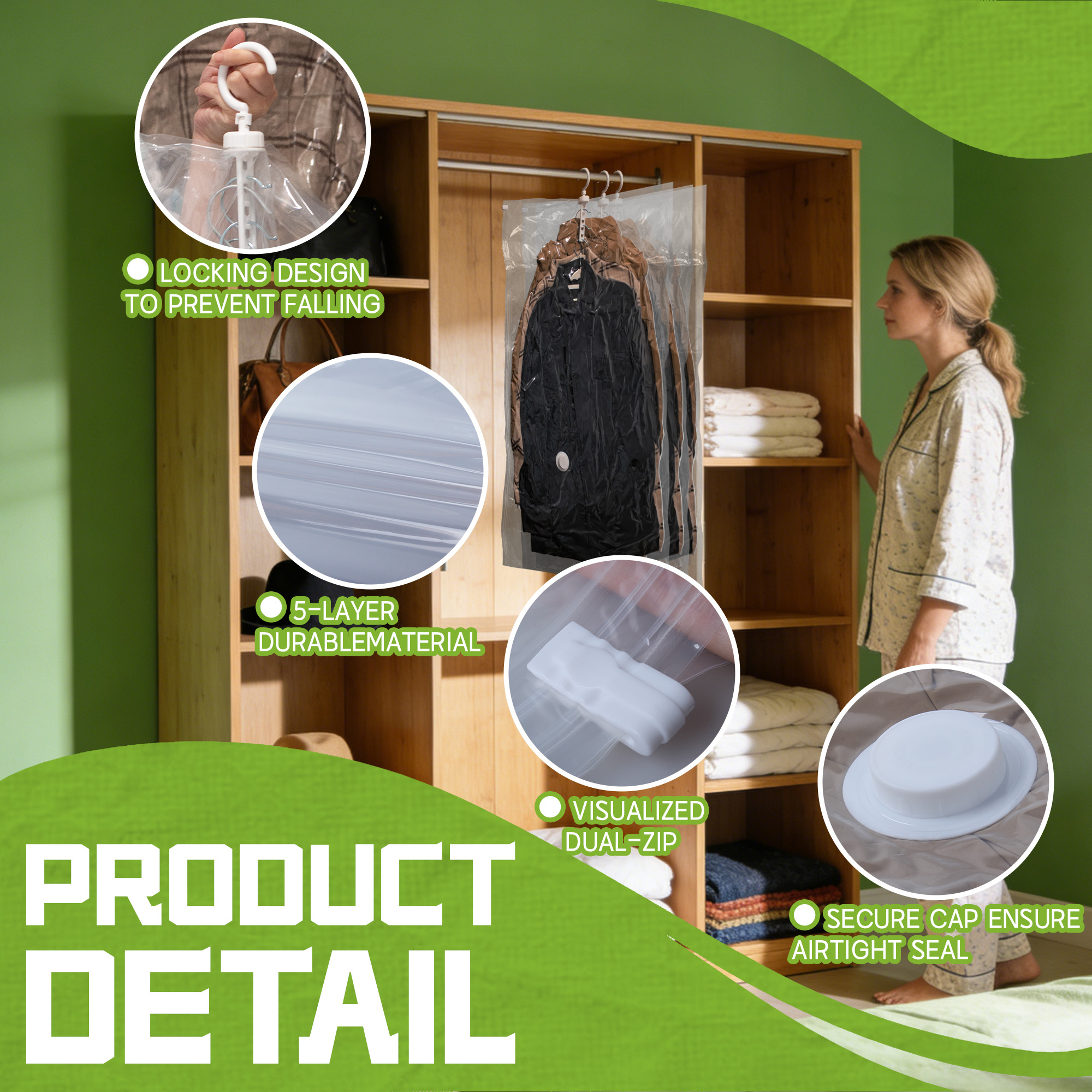 Hanging Vacuum Storage Bags Space Saver Bags, Vacuum Sealer Bags for Clothing, Suits and Jackets, Closet Organizers and Storage, (4 Long, 4 Short) Clear