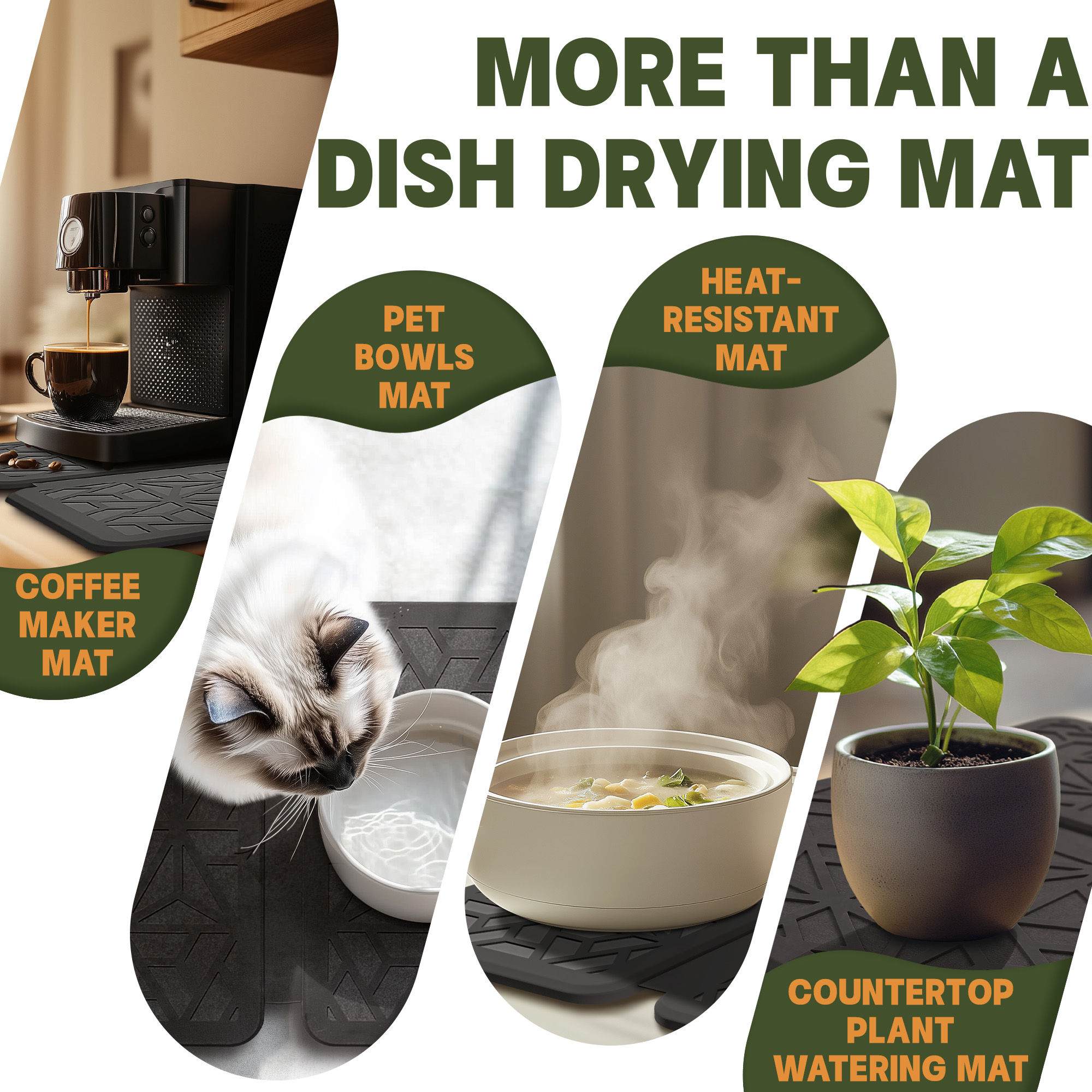 Farest Stone Dish Drying Mat – Quick-Drying, Super-Absorbent Foldable Kitchen Pad with Silicone Webbing for Dish Protection, Fast Drying, Dark Grey