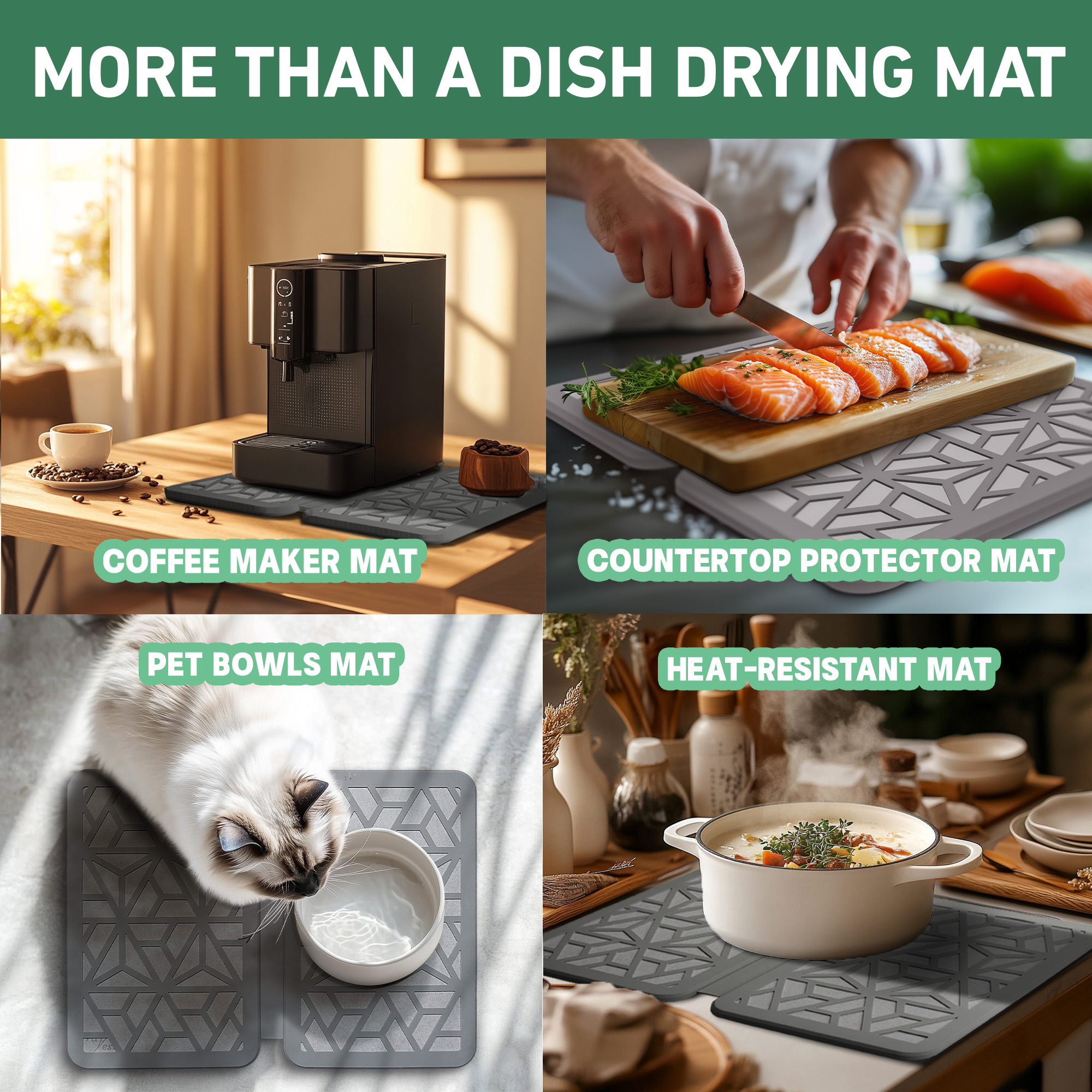 Farest Stone Dish Drying Mat – Quick Drying, Super-Absorbent Foldable Dry Pad with Silicone Webbing for Dish Protection, Fast-Drying, Light Grey