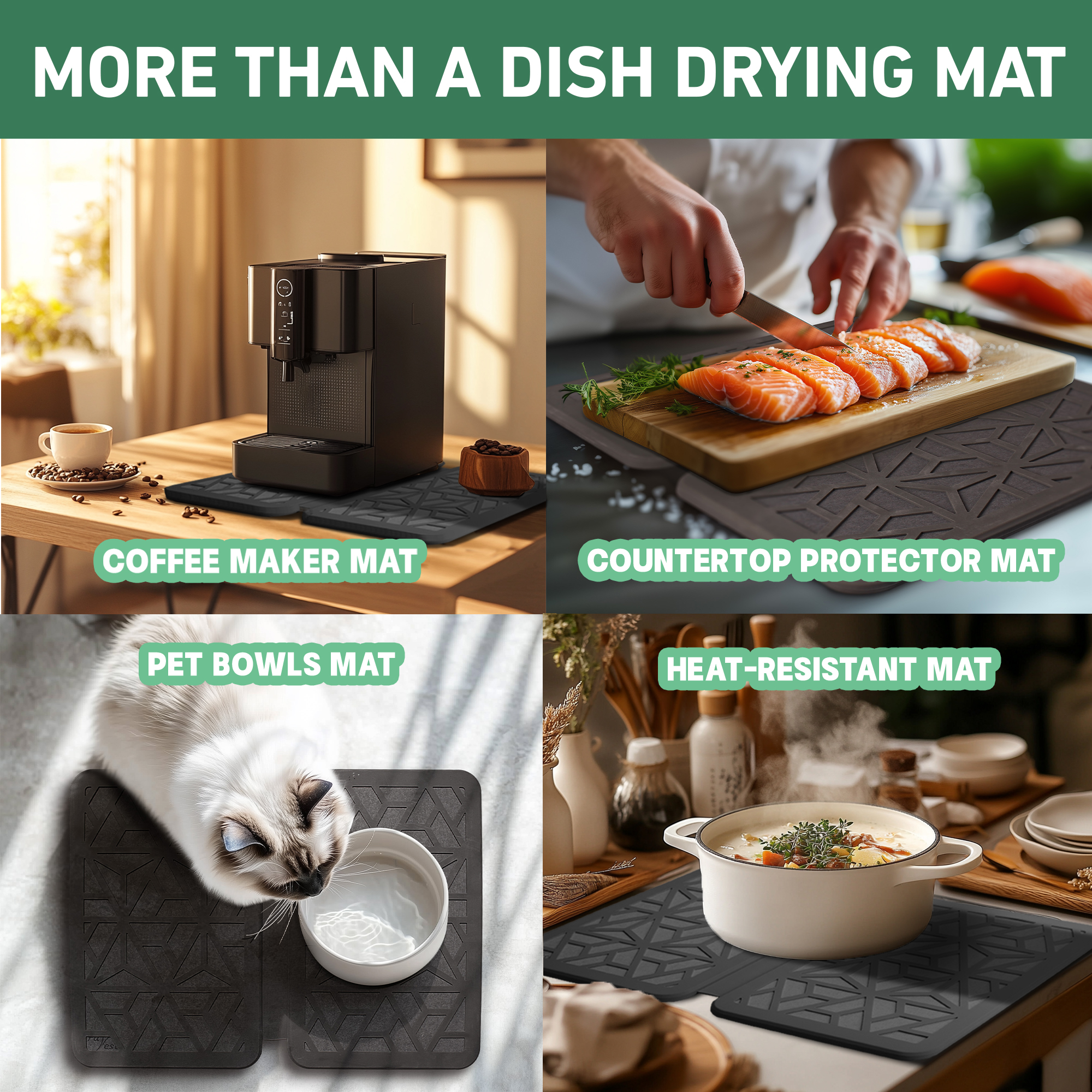 Farest Stone Dish Drying Mat – Quick Drying, Super-Absorbent Foldable Dish Pad with Silicone Webbing for Dish Protection, Fast-Drying, Dark Grey