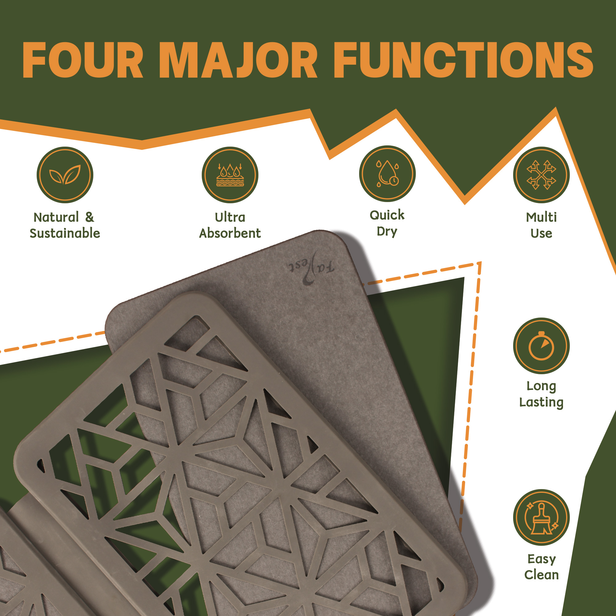Farest Stone Dish Drying Mat – Quick-Drying, Super-Absorbent Foldable Kitchen Pad with Silicone Webbing for Dish Protection, Fast Drying, Dark Grey