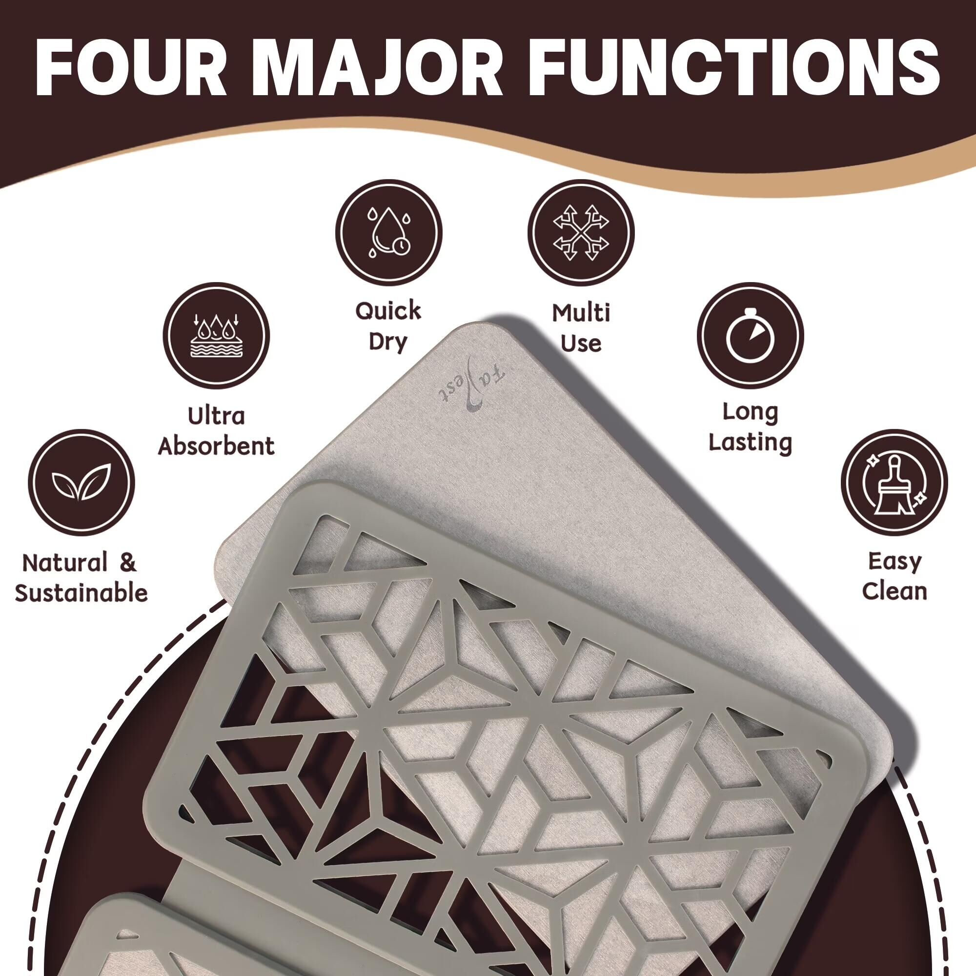 Large Stone Drying Mat for Kitchen Counter, Easier Cleanup - Smart hinge design, Quick-Dry Non-Slip Counter Protector for Dishes, Cups & Bottles