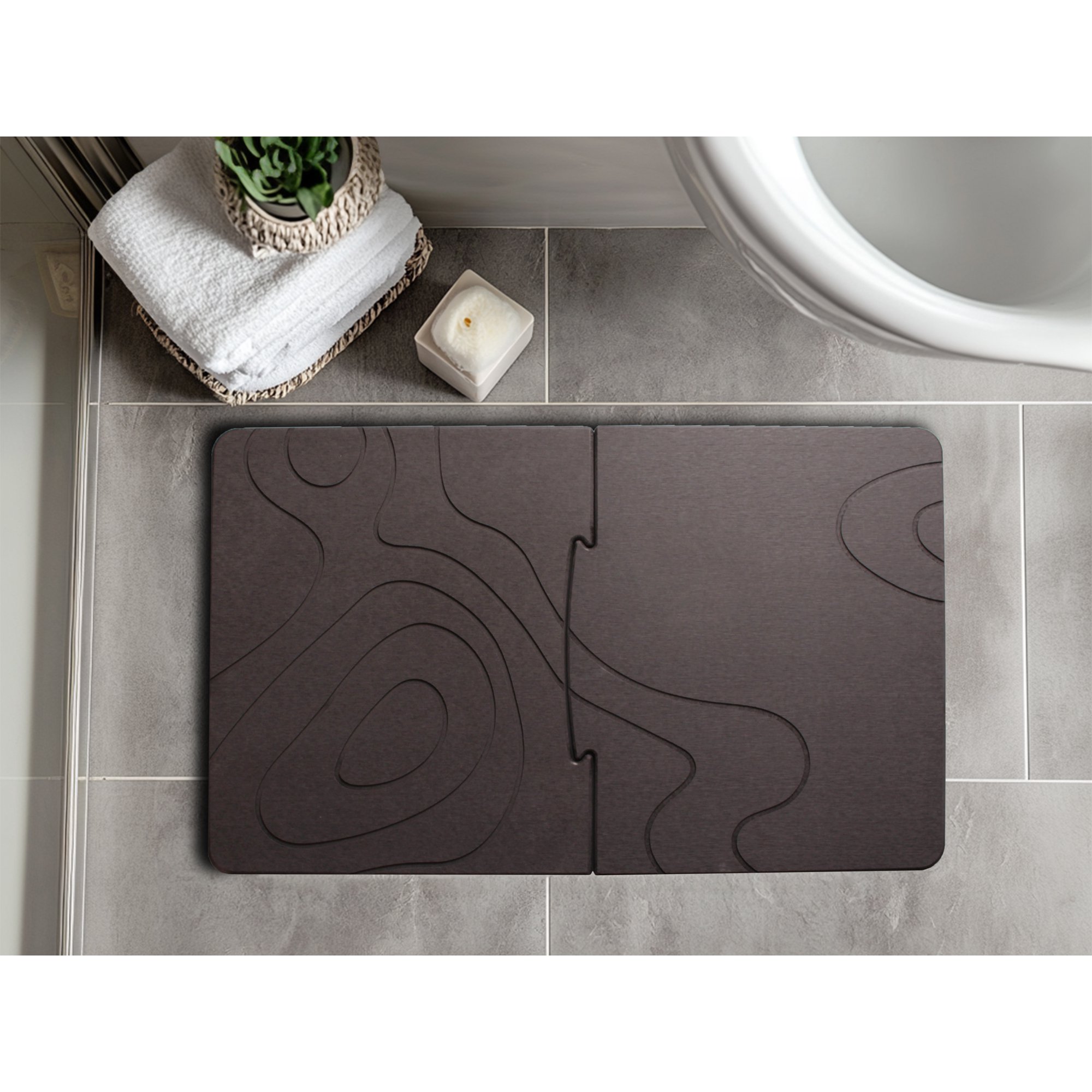 Extra Large Stone Bath Mat for Bathroom (32" x 20") | Non Slip Super Absorbent Quick Dry Diatomaceous Earth Bath Mat | XL Diatomite Stone Bath Shower Mat | Drying Mat for Kitchen Counter | Gray