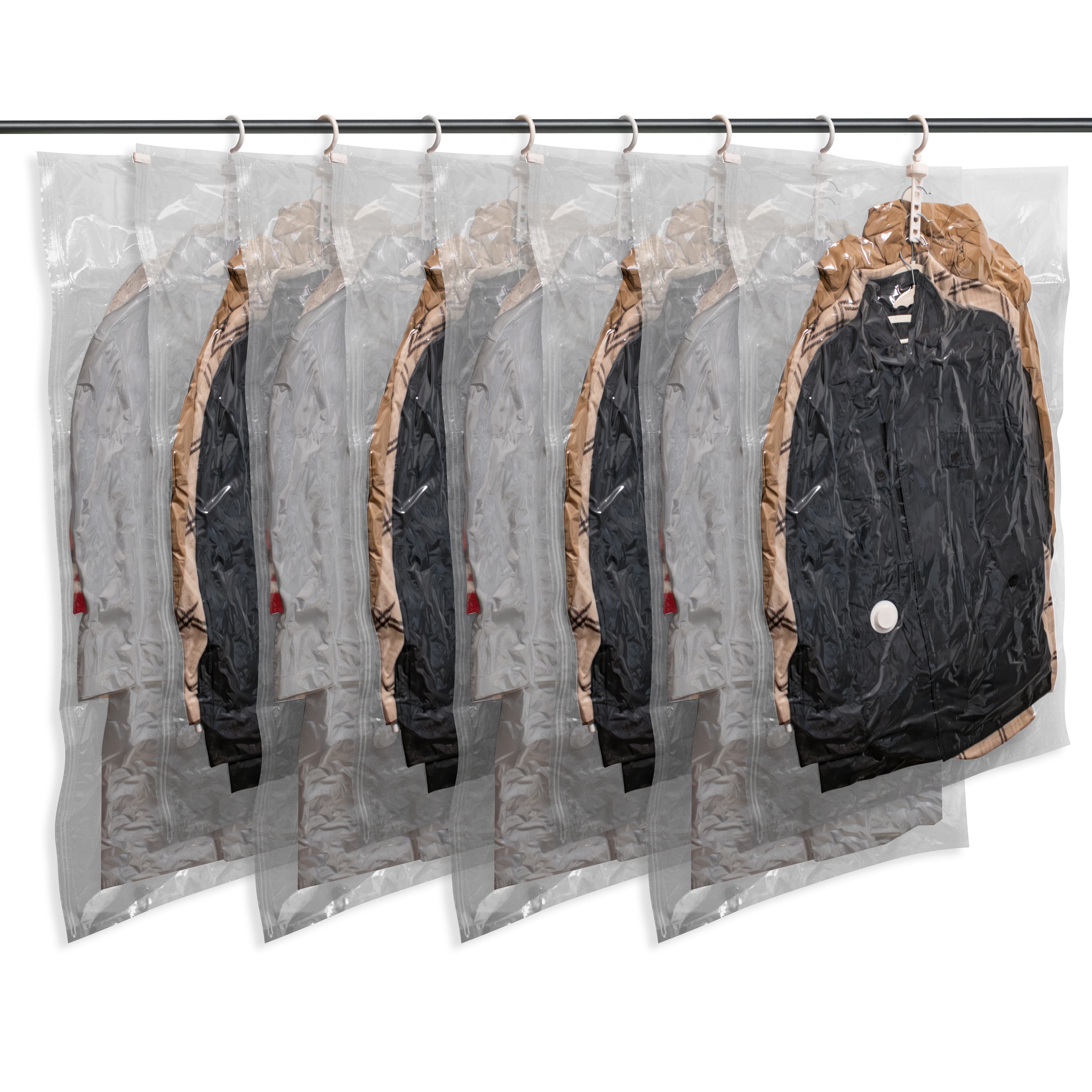 Hanging Vacuum Storage Bags Space Saver Bags, Vacuum Sealer Bags for Clothing, Suits and Jackets, Closet Organizers and Storage, (4 Long, 4 Short) Clear