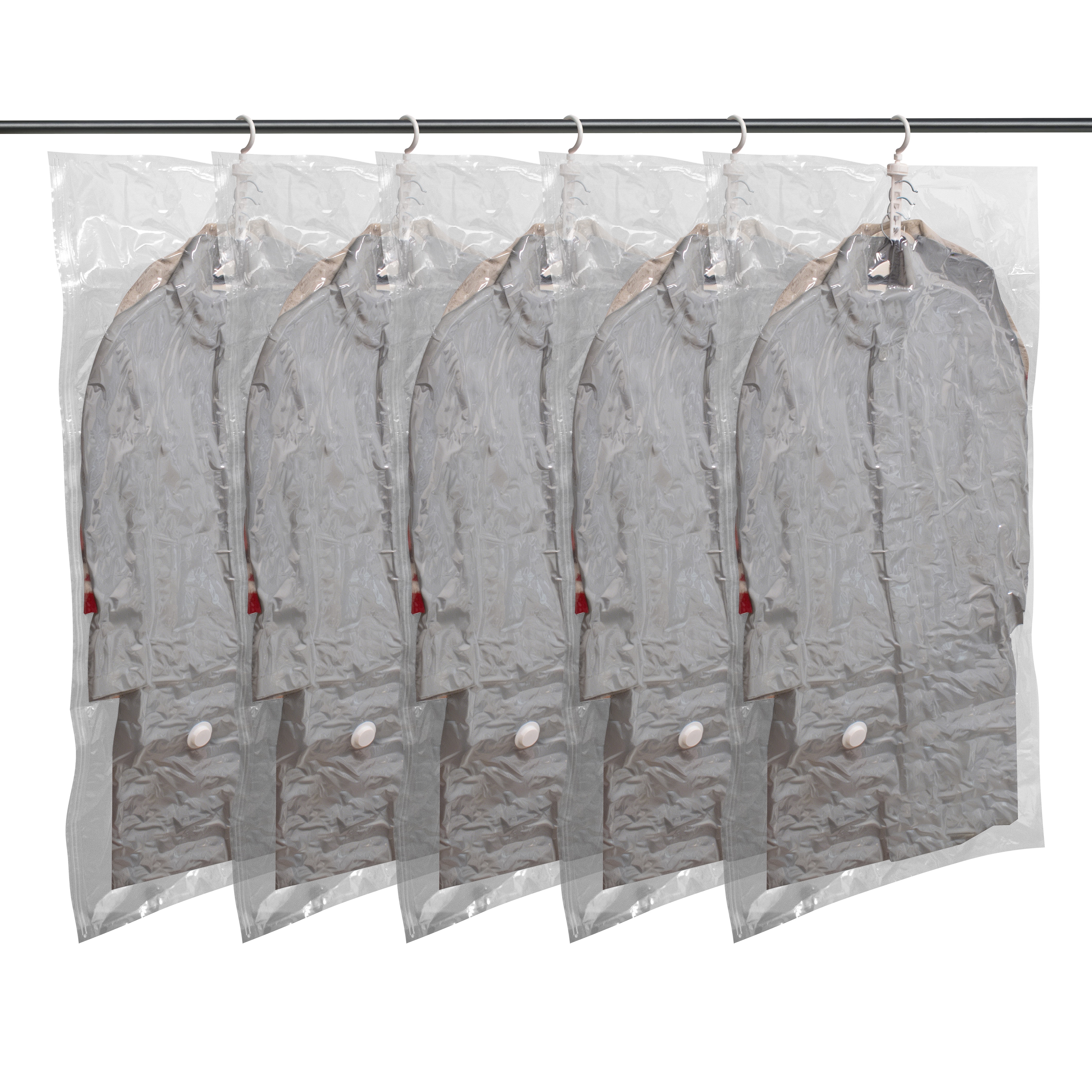 Hanging Vacuum Storage Bags Space Saver Bags, Vacuum Sealer Bags for Clothing, Suits and Jackets, Closet Organizers and Storage, (5 Long) Clear