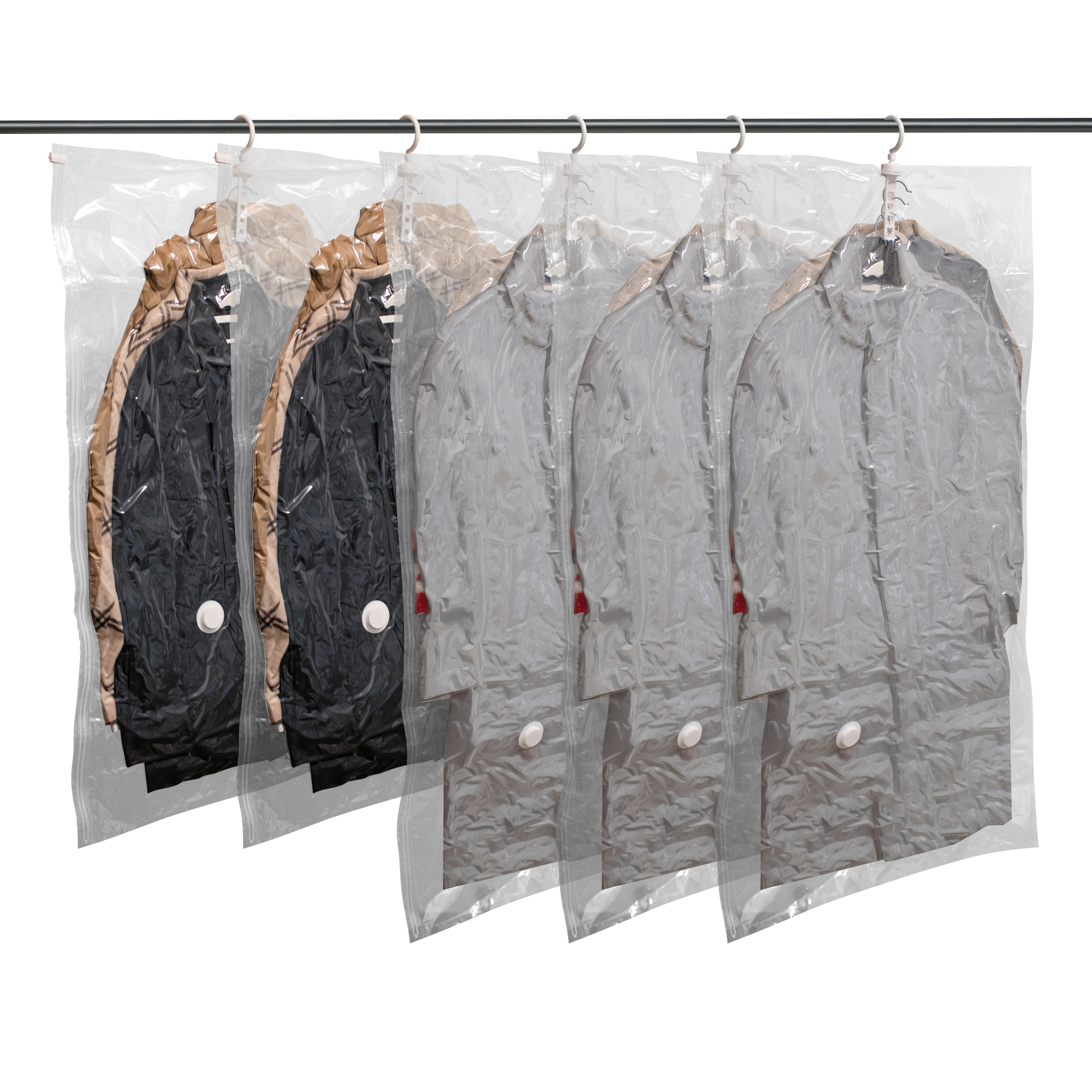 Hanging Vacuum Storage Bags Space Saver Bags, Vacuum Sealer Bags for Clothing, Suits and Jackets, Closet Organizers and Storage, (3 Long, 2 Short) Clear
