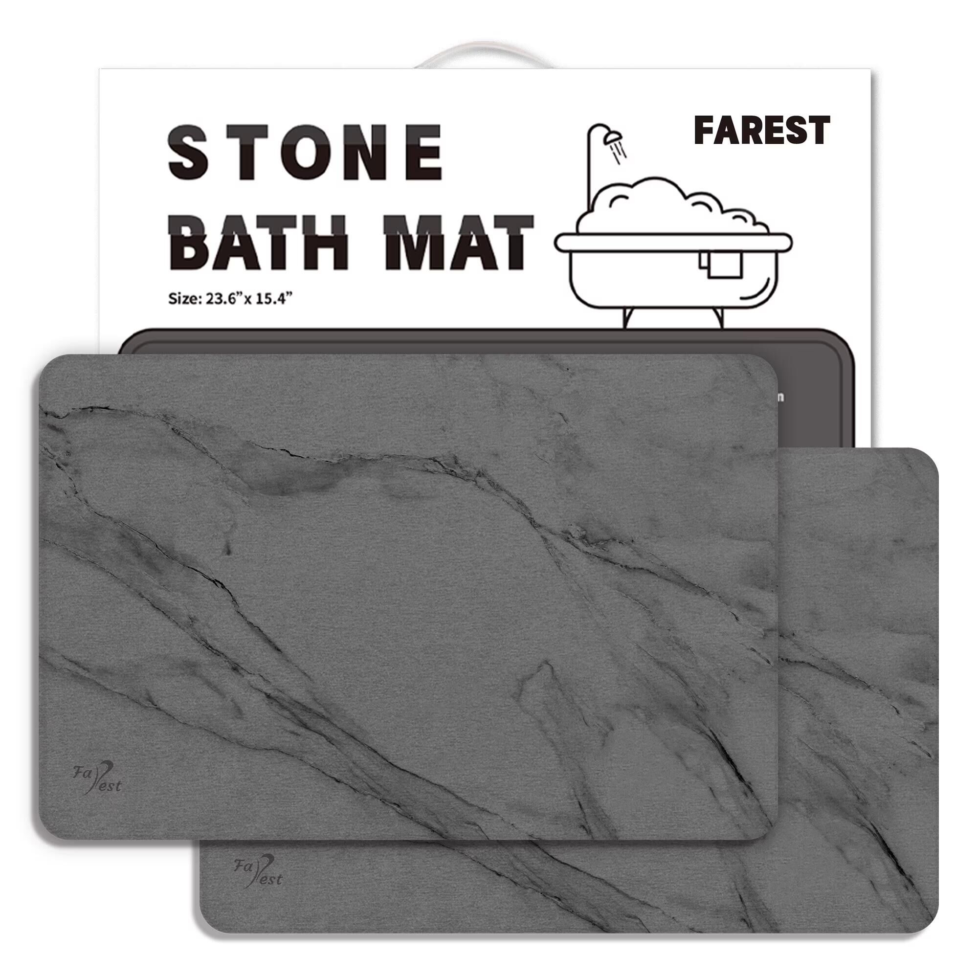 Farest Grey Marble Stone Diatomite Bath Mat, Fast-Drying and Absorbent, 2 Pack