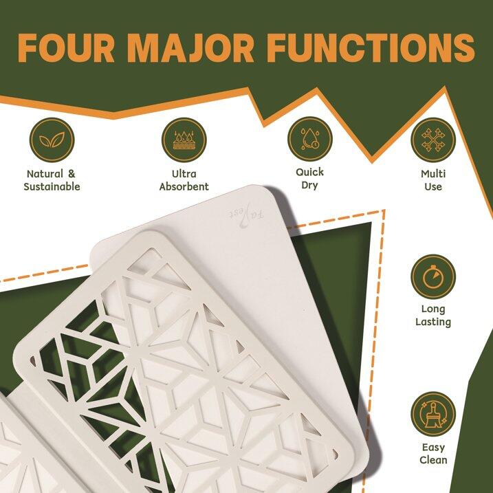 Farest Stone Dish Drying Mat – Quick-Drying, Super-Absorbent Foldable Kitchen Pad with Silicone Webbing for Dish Protection, Fast Drying, Beige