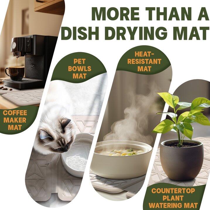 Farest Stone Dish Drying Mat – Quick-Drying, Super-Absorbent Foldable Kitchen Pad with Silicone Webbing for Dish Protection, Fast Drying, Beige