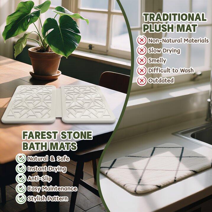 Farest Stone Dish Drying Mat – Quick-Drying, Super-Absorbent Foldable Kitchen Pad with Silicone Webbing for Dish Protection, Fast Drying, Beige