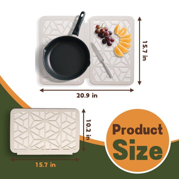 Farest Stone Dish Drying Mat – Quick-Drying, Super-Absorbent Foldable Kitchen Pad with Silicone Webbing for Dish Protection, Fast Drying, Beige