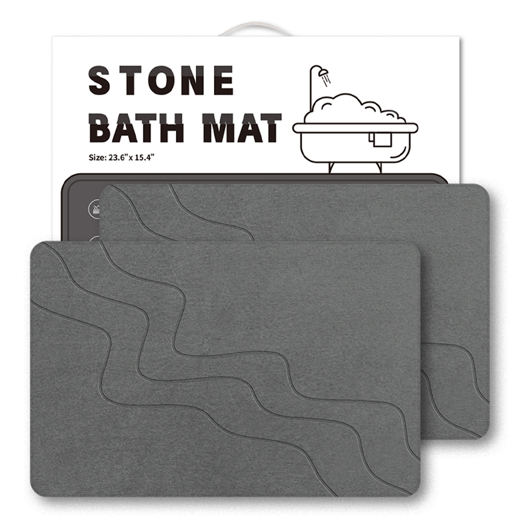 Extra Large Stone Bath Mat for Bathroom (32" x 20") | Non Slip Super Absorbent Quick Dry Diatomaceous Earth Bath Mat | XL Diatomite Stone Bath Shower Mat | Drying Mat for Kitchen Counter | Gray