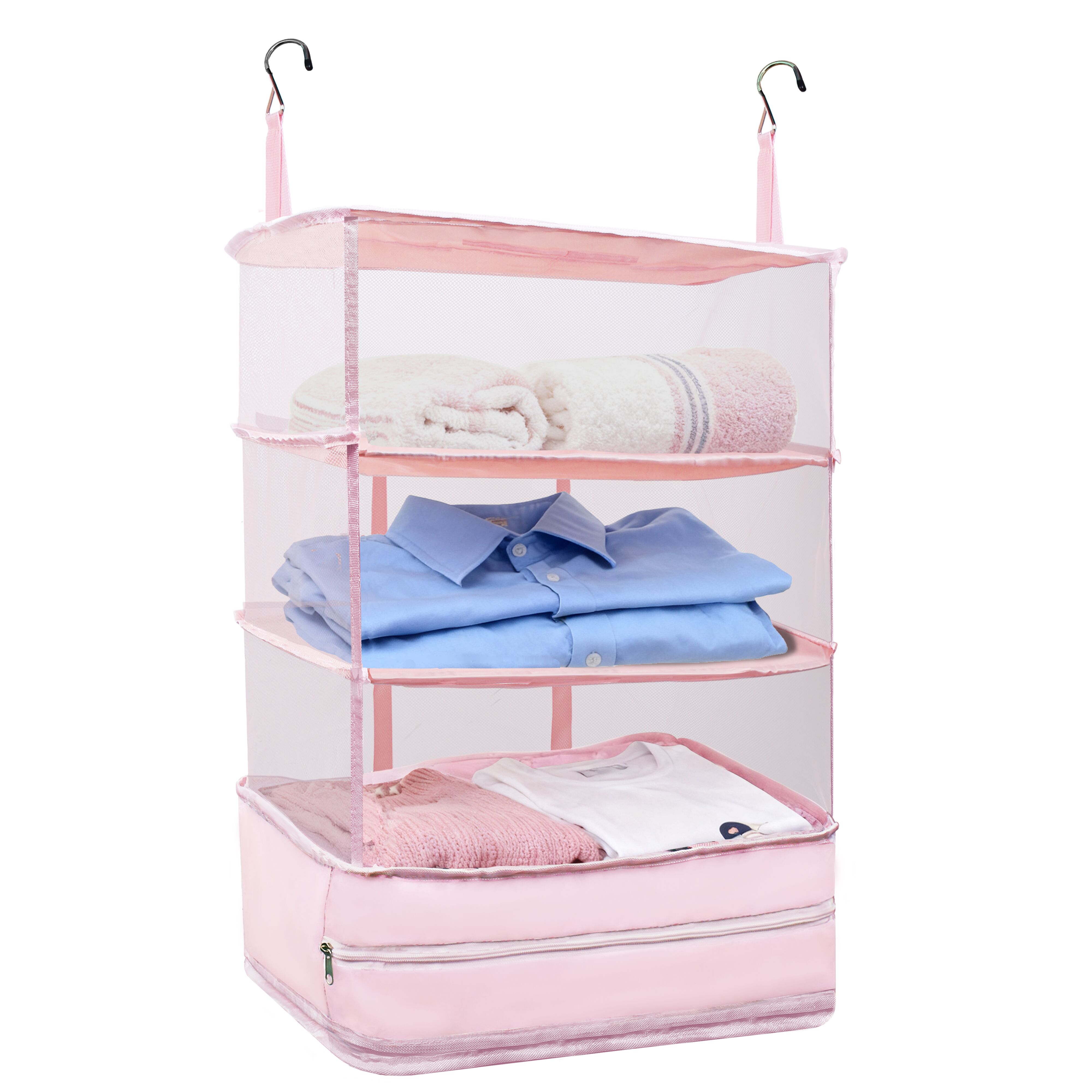 FaRest Polyester Carry on Hanging Travel Closet Organizer, Pink