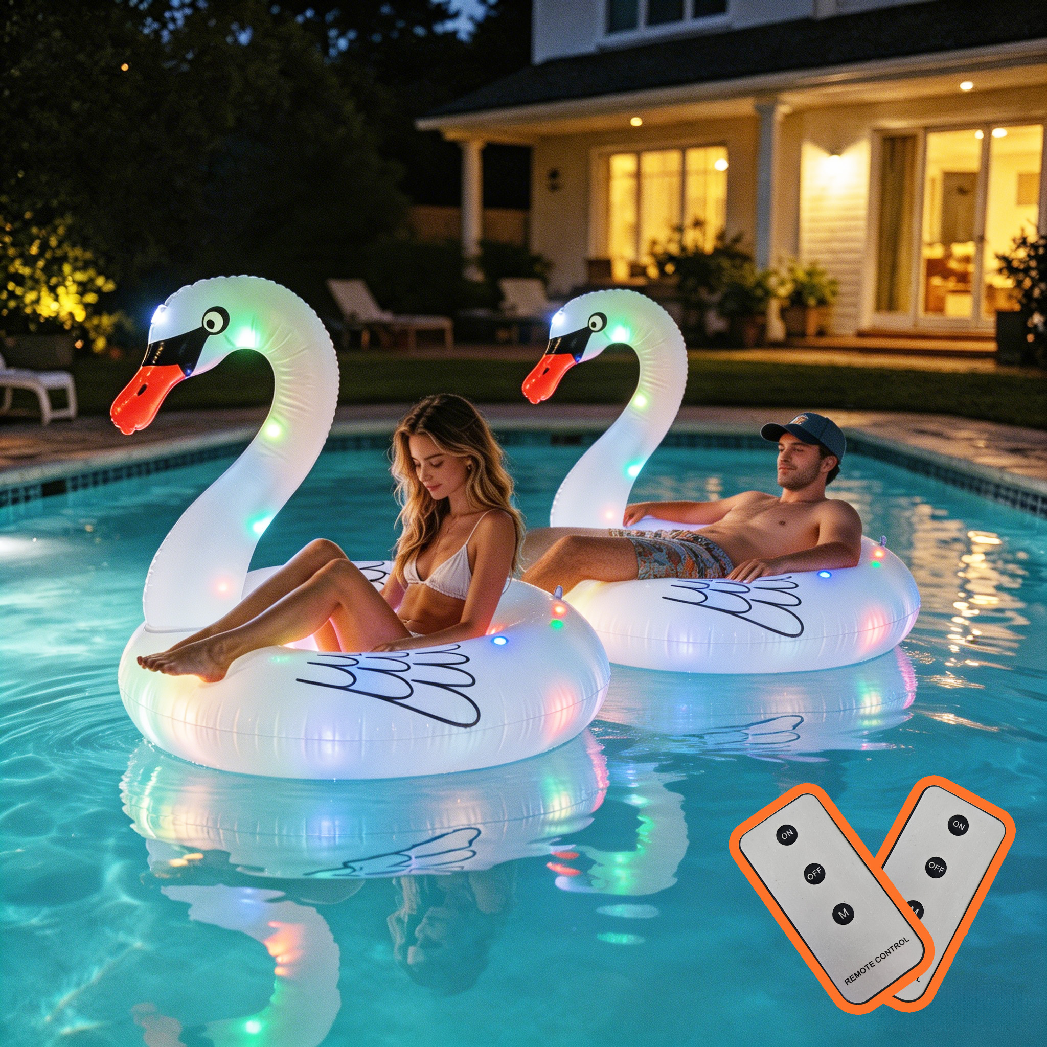 Solar Inflatable Swan Pool Floats with Lights, LED RGB Color Changing Light Up Pool Floats Adult, 42'' Large Swan Pool Floaties, Lake Floats Summer Pool Raft Lounge for Adults