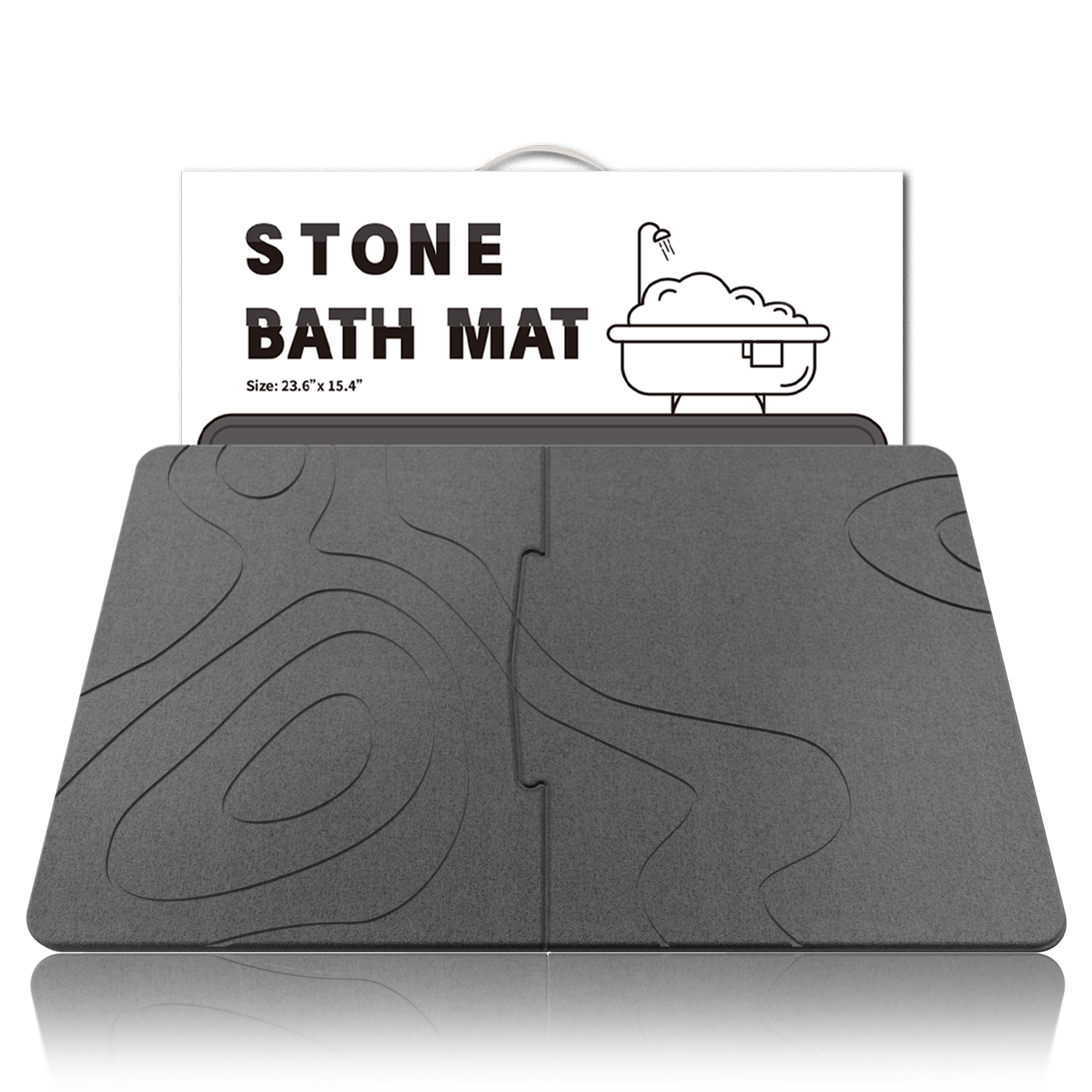 Stone Bath Mat Diatomaceous Earth Shower Mat Non-Slip Super Absorbent Diatomite Stone Bath Mats for Bathroom Floor Quick Drying Natural Easy to Clean (23.5 x 15) , 2pcs