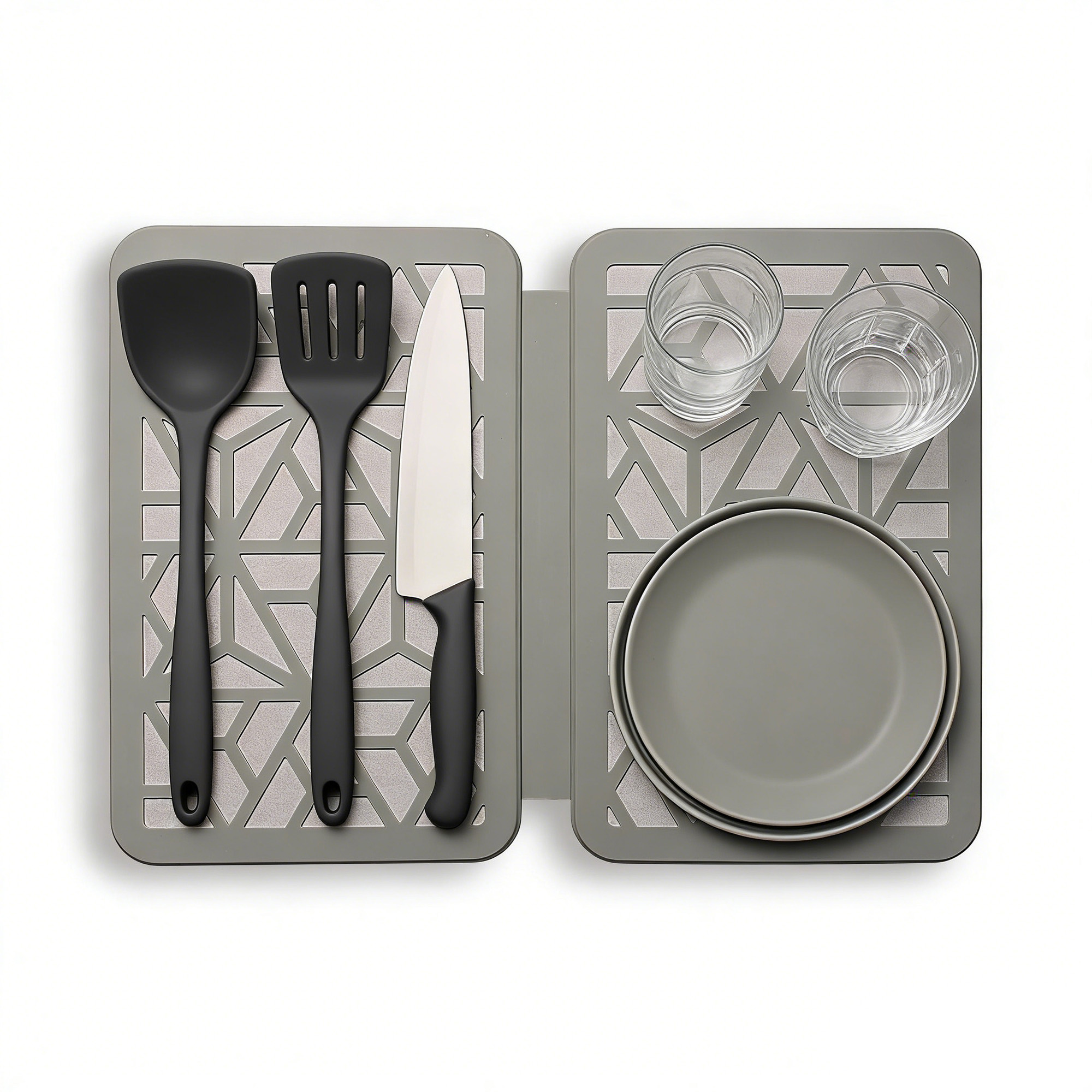 Large Stone Drying Mat for Kitchen Counter, Easier Cleanup - Smart hinge design, Quick-Dry Non-Slip Counter Protector for Dishes, Cups & Bottles