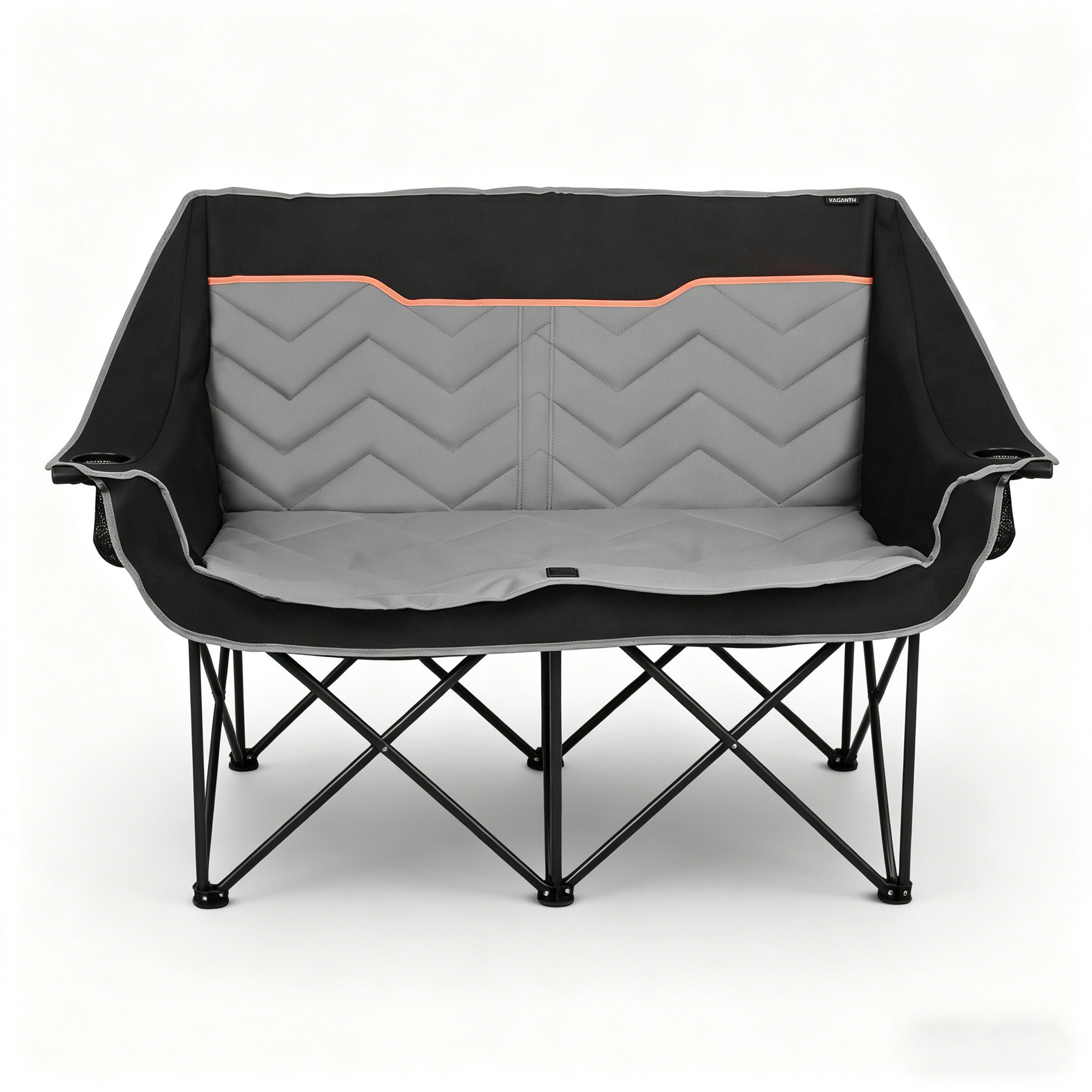Oversized Fully Padded Camping Chair, Heavy Duty 650LB Folding Camping Loveseat, Quad Fold Double Camping Couch with Cup Holders & Carry Bag for Outdoor, Lawn, Sports Events