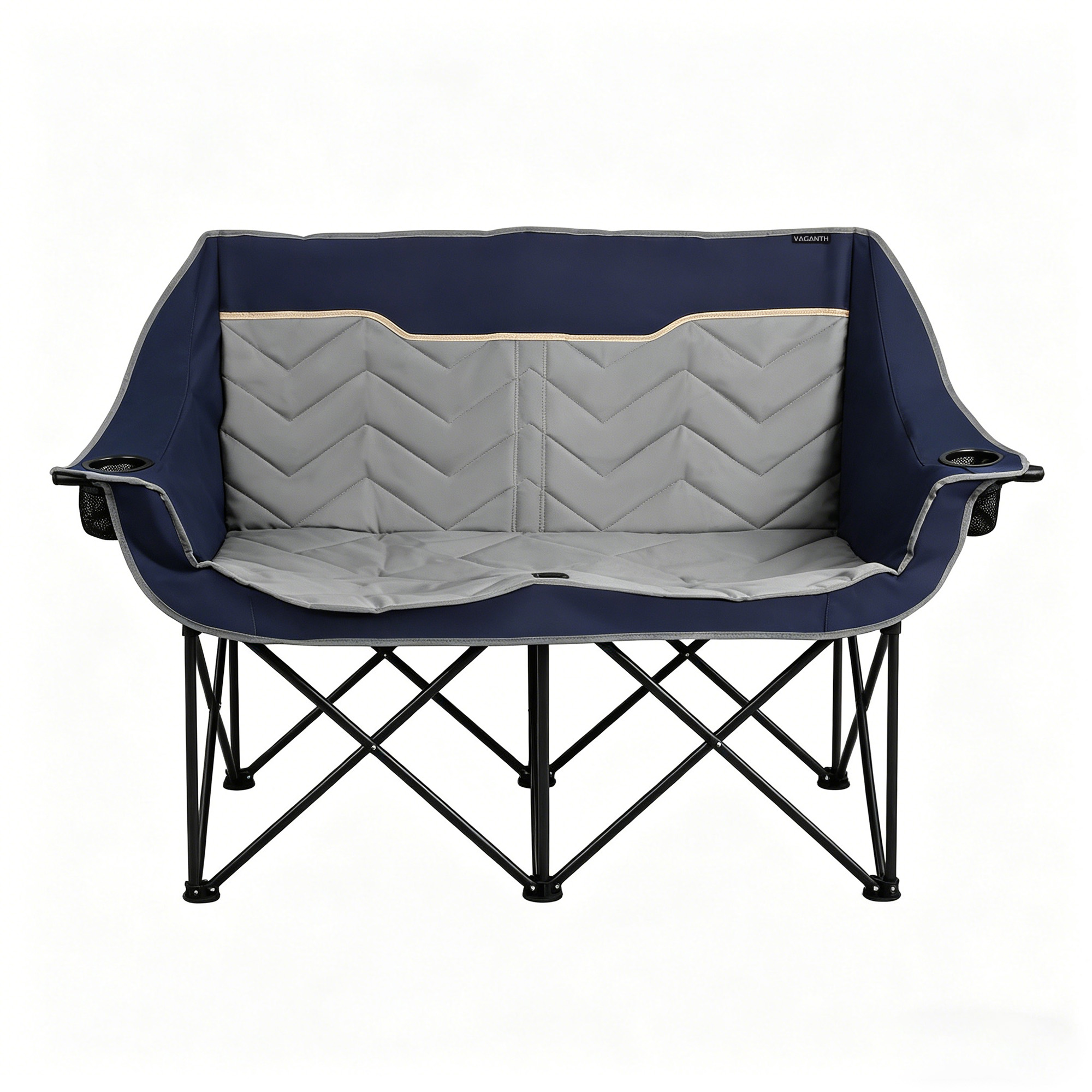 Oversized Fully Padded Camping Chair, Heavy Duty 650LB Folding Camping Loveseat, Quad Fold Double Camping Couch with Cup Holders & Carry Bag for Outdoor, Lawn, Sports Events