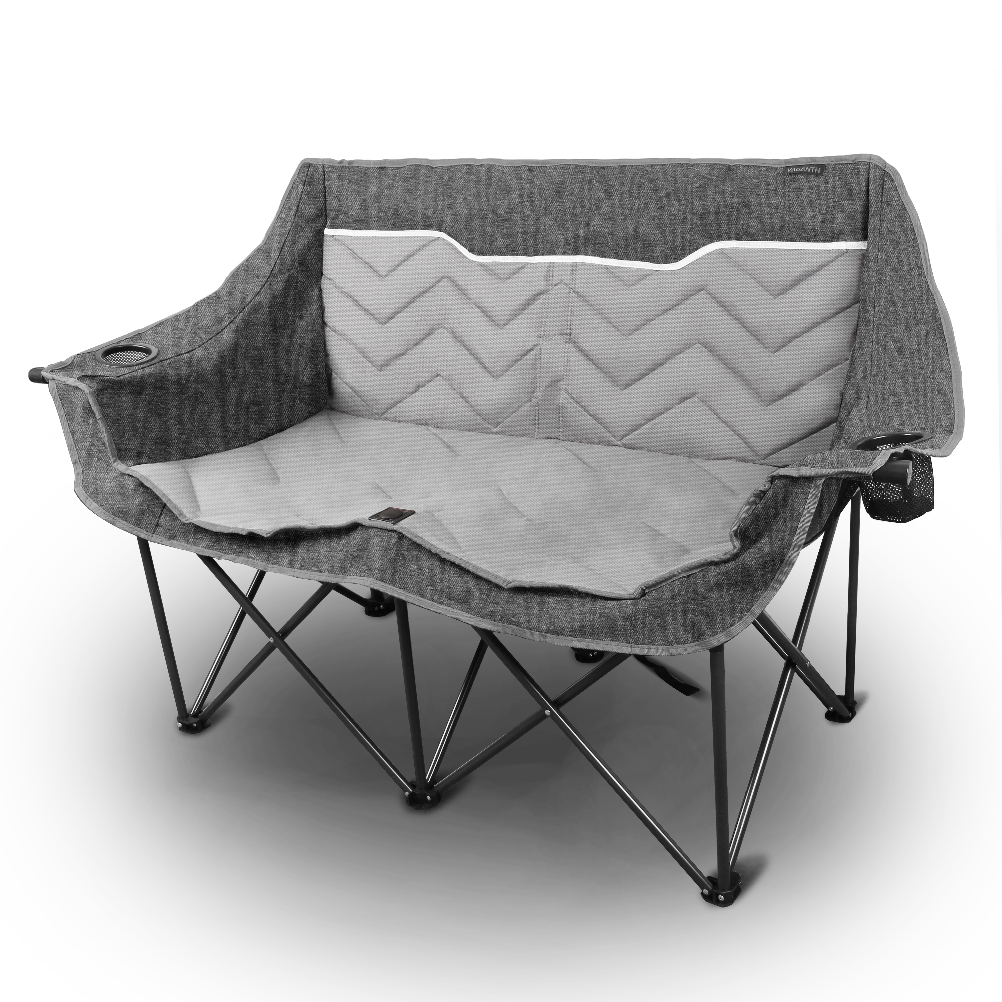 Oversized Fully Padded Camping Chair, Heavy Duty 650LB Folding Camping Loveseat, Quad Fold Double Camping Couch with Cup Holders & Carry Bag for Outdoor, Lawn, Sports Events