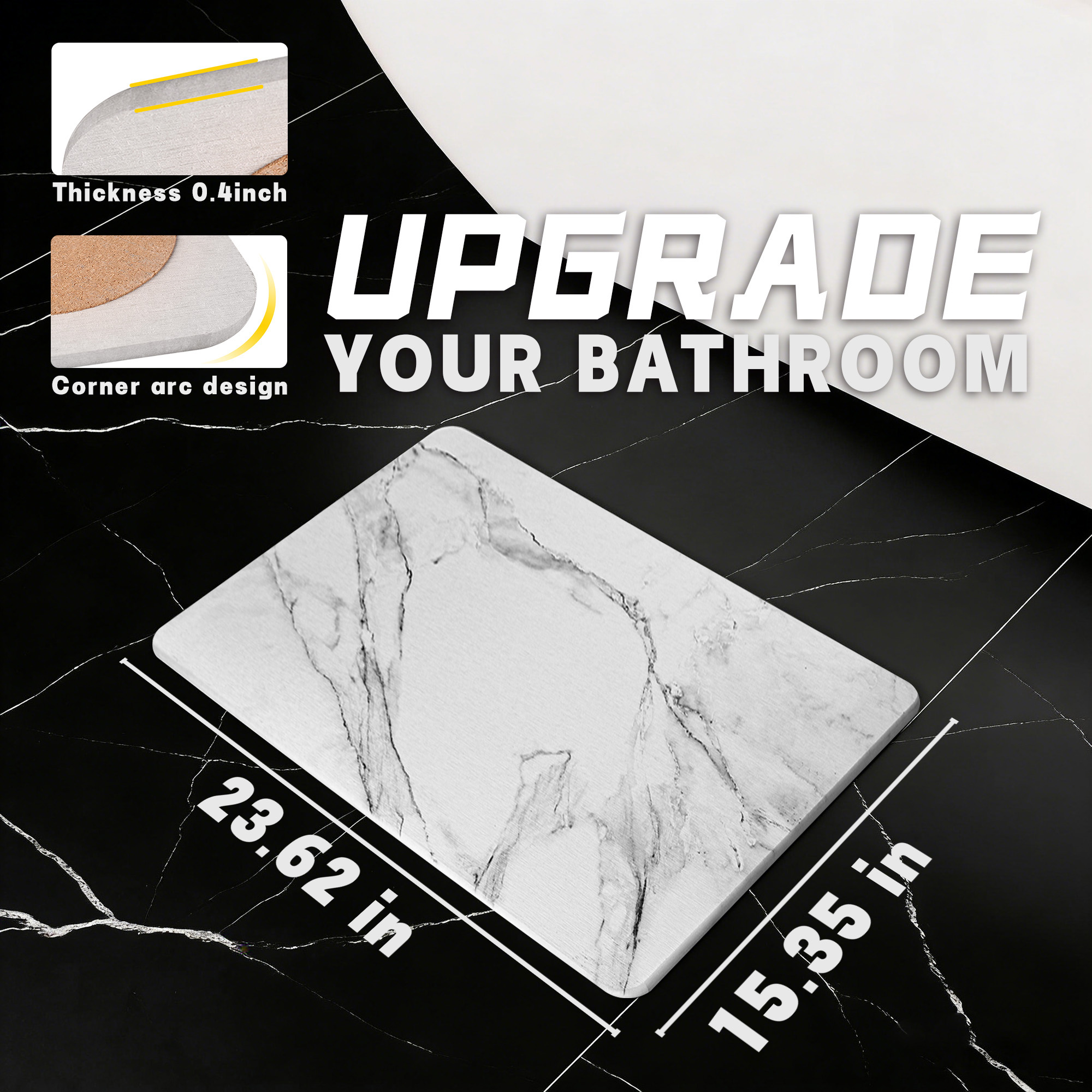 Stone Bath Mat Diatomaceous Earth Shower Mat Non-Slip Super Absorbent Diatomite Stone Bath Mats for Bathroom Floor Quick Drying Natural Easy to Clean (23.5 x 15) - Graphite, 2pcs