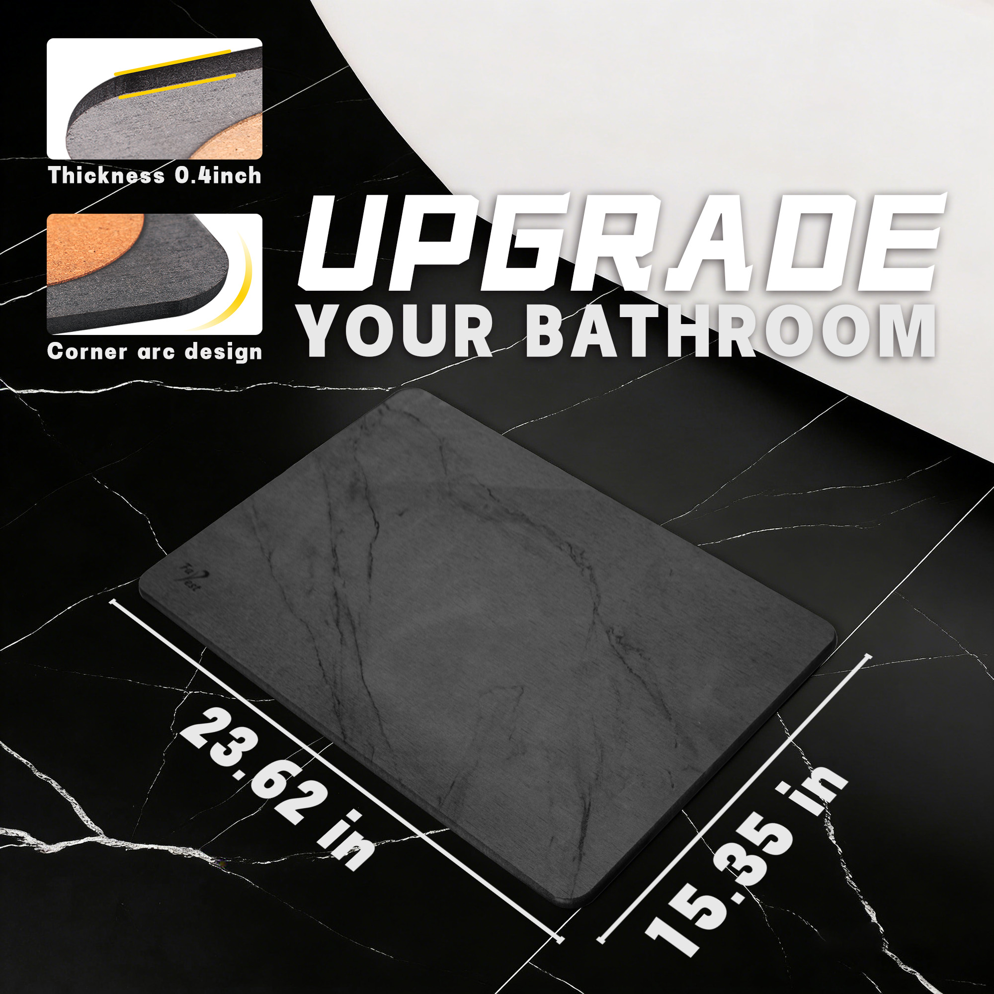 Farest Grey Marble Stone Diatomite Bath Mat, Fast-Drying and Absorbent, 2 Pack