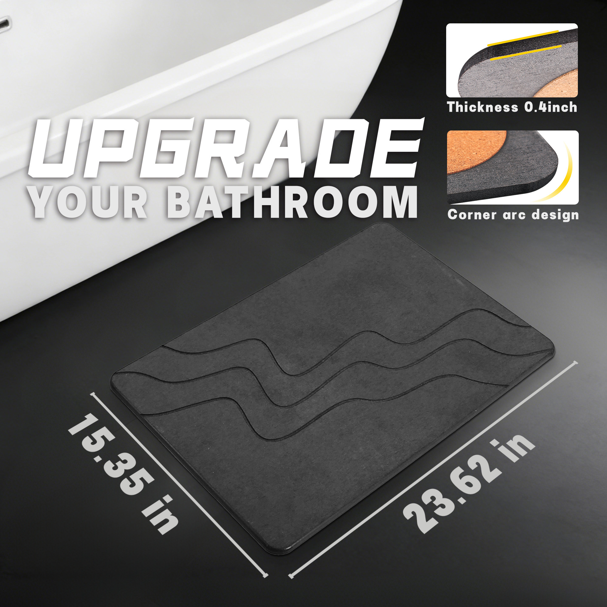 Extra Large Stone Bath Mat for Bathroom (32" x 20") | Non Slip Super Absorbent Quick Dry Diatomaceous Earth Bath Mat | XL Diatomite Stone Bath Shower Mat | Drying Mat for Kitchen Counter | Gray