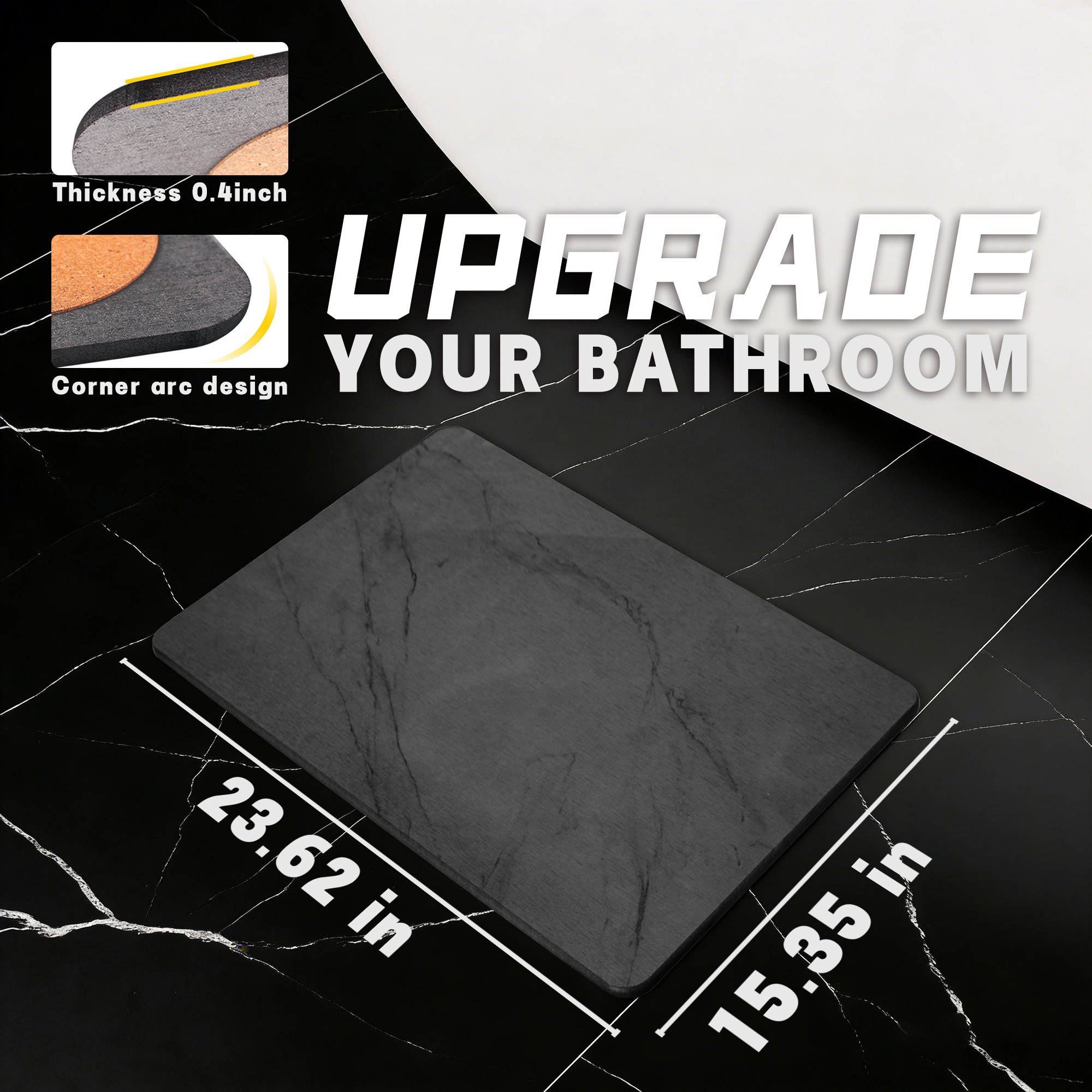 Stone Bath Mat Diatomaceous Earth Shower Mat Non-Slip Super Absorbent Diatomite Stone Bath Mats for Bathroom Floor Quick Drying Natural Easy to Clean (23.5 x 15) - Sandstone