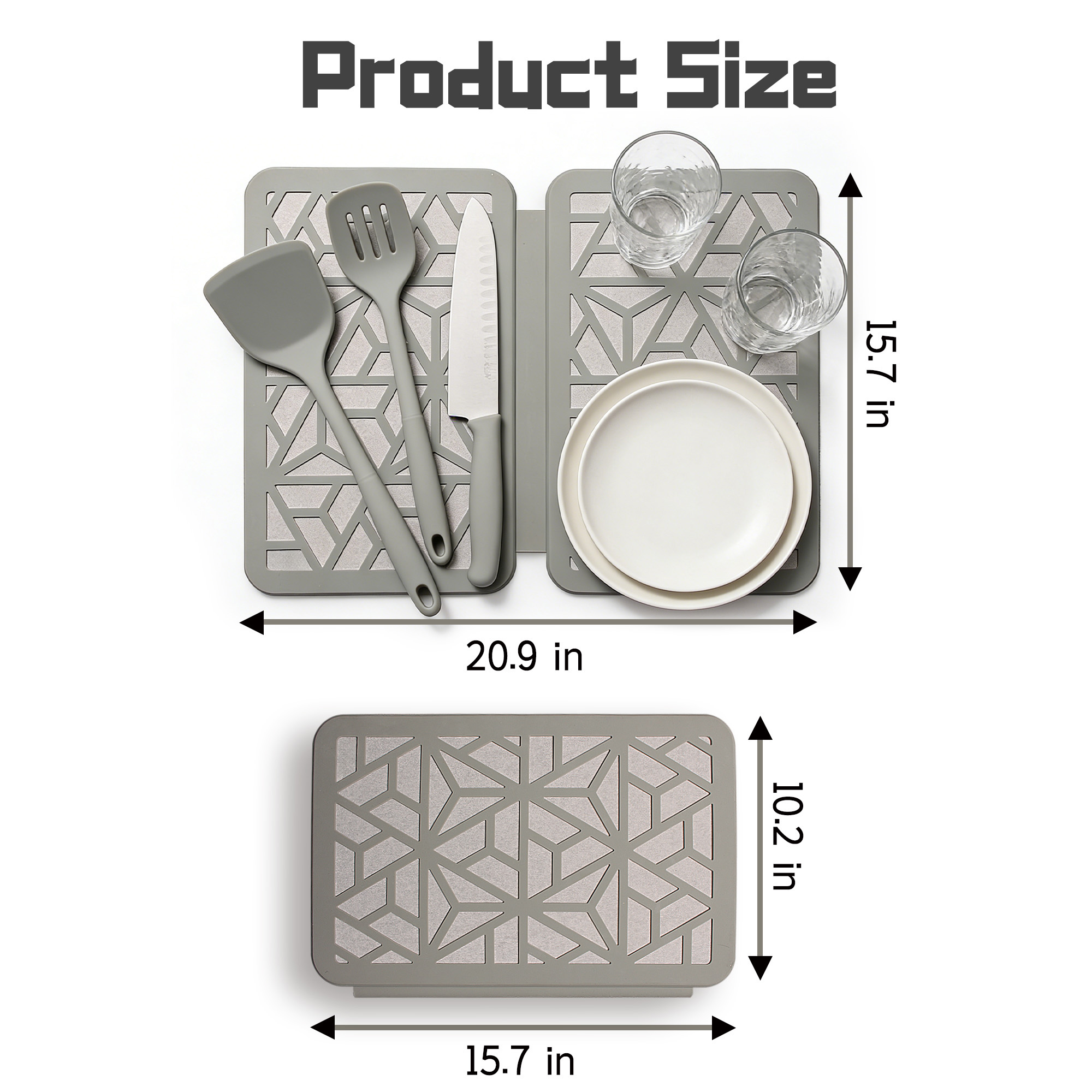 Large Stone Drying Mat for Kitchen Counter, Easier Cleanup - Smart hinge design, Quick-Dry Non-Slip Counter Protector for Dishes, Cups & Bottles