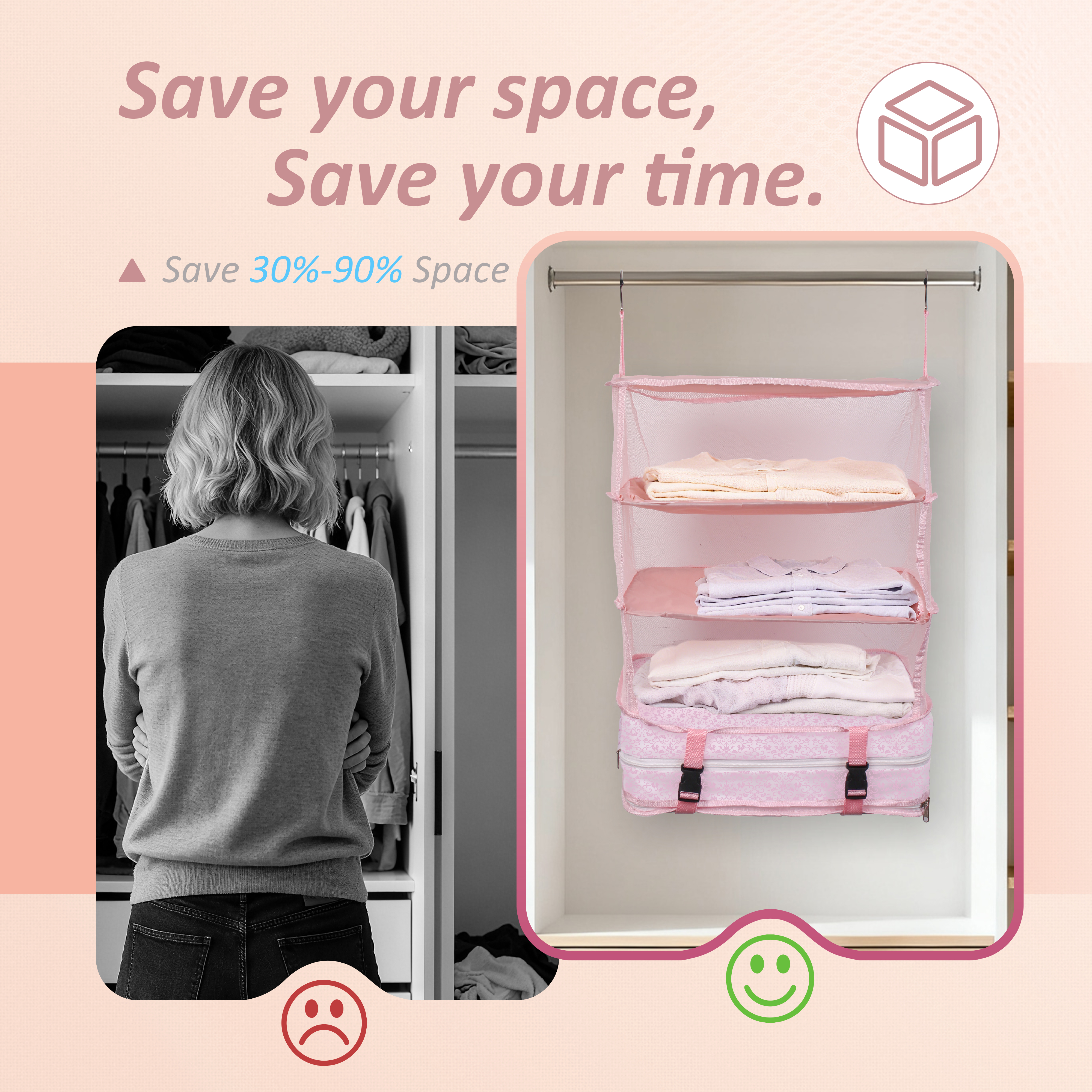 FaRest Polyester Hanging Packing Organizer, Pink, 1 Count