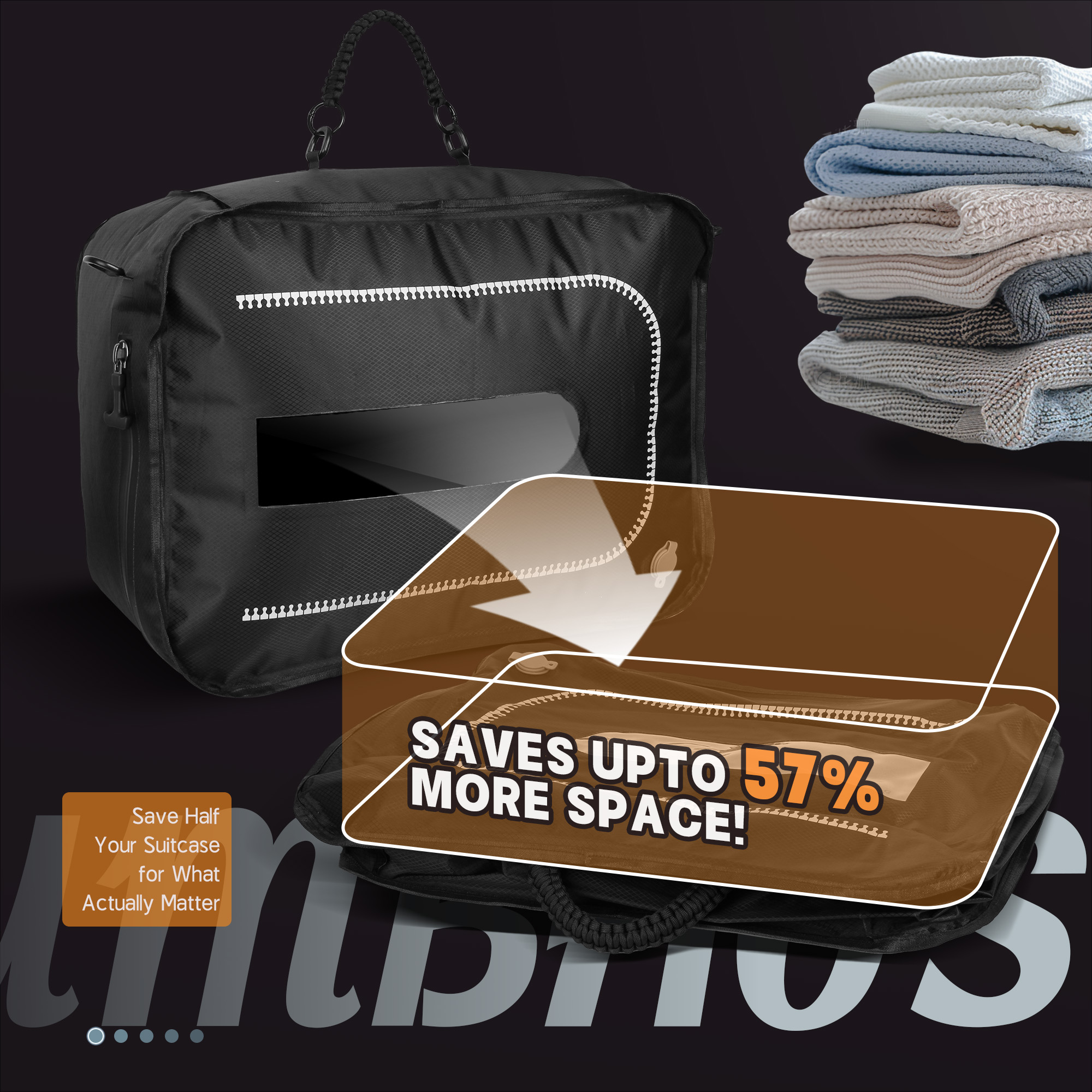 Vacuum Travel Kit, Reusable Vacuum Compression Travel Bag for Carry-On Suitcase and Backpack, 180° Open Vacuum Seal Packing Cube for Cloth, IPX7 Waterproof Travel Vacuum Bags with Pump(1PC+Pump, 49L)
