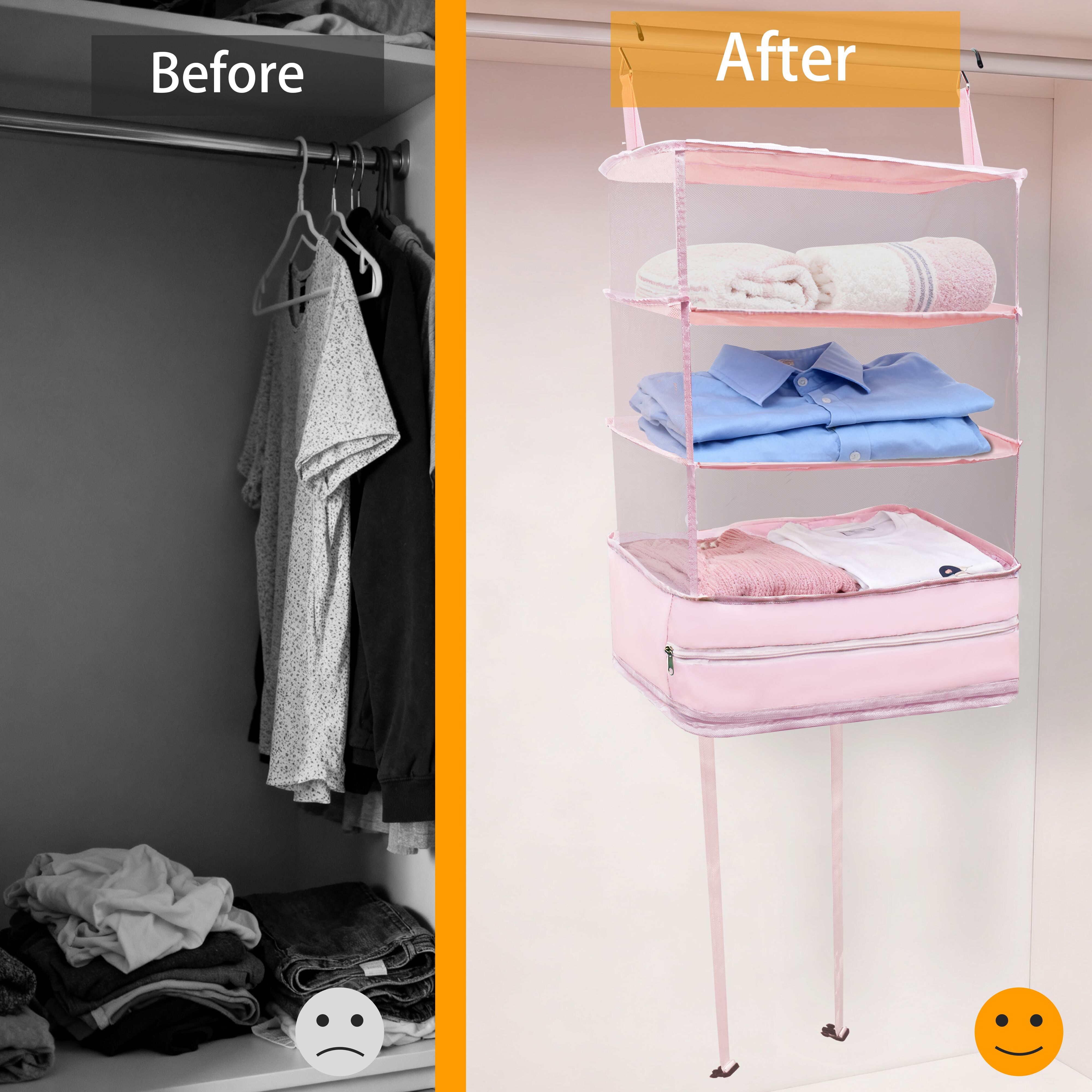 FaRest Polyester Carry on Hanging Travel Closet Organizer, Pink