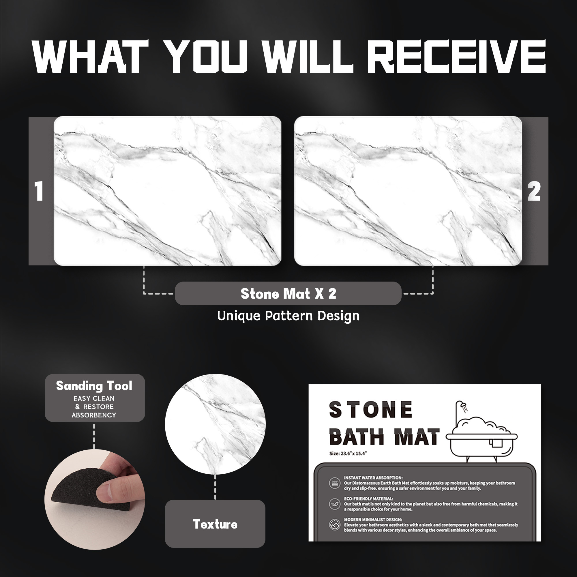 Stone Bath Mat for Bathroom Non Slip Super Absorbent Quick Dry Diatomaceous Earth Bath Mat | Diatomite Stone Bath Shower Mat | Drying Mat for Kitchen Counter | Gray