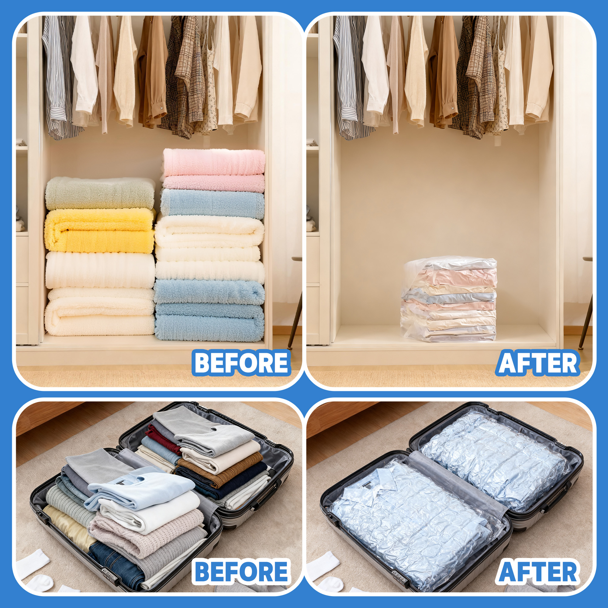 20 Pack Vacuum Storage Bags Space Saver Bags (2 XXL/4 Jumbo/4 Large/5 Medium/5 Small) Compression for Comforters and Blankets Sealer Clothes Storage