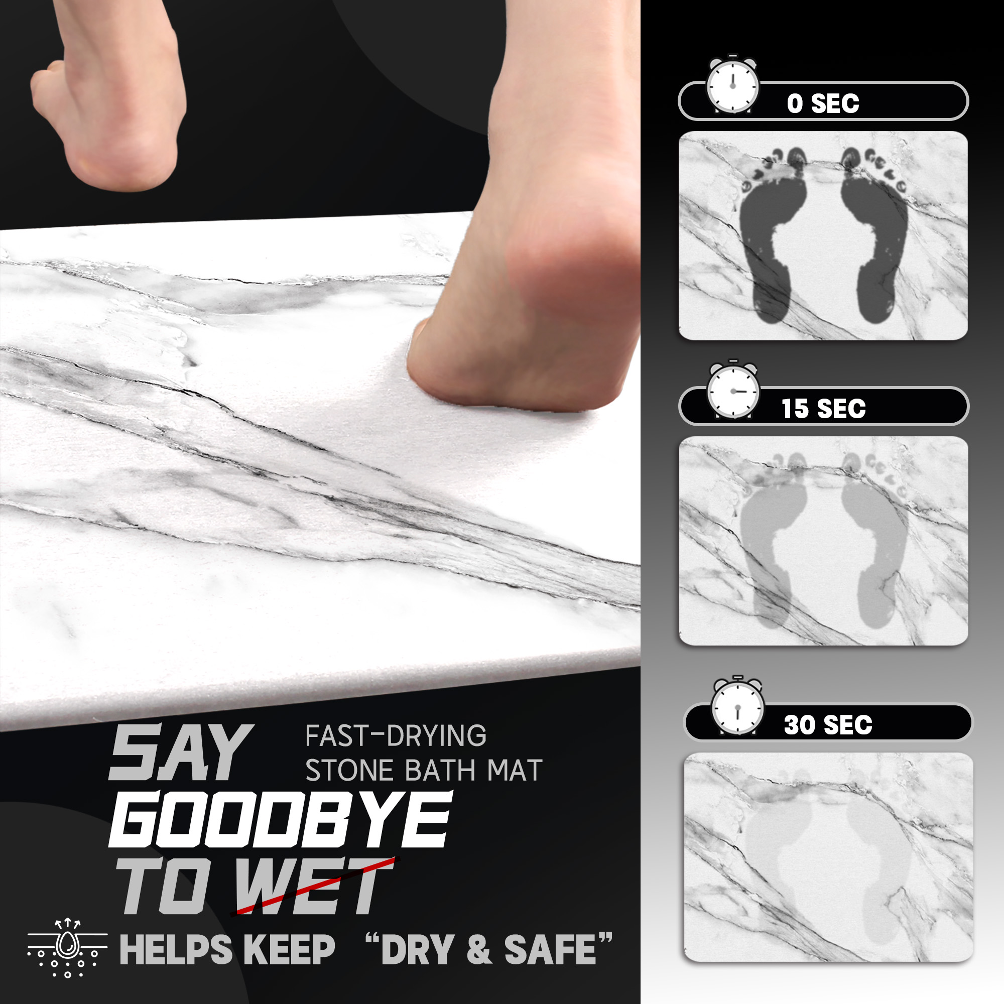 Stone Bath Mat for Bathroom Non Slip Super Absorbent Quick Dry Diatomaceous Earth Bath Mat | Diatomite Stone Bath Shower Mat | Drying Mat for Kitchen Counter | Gray