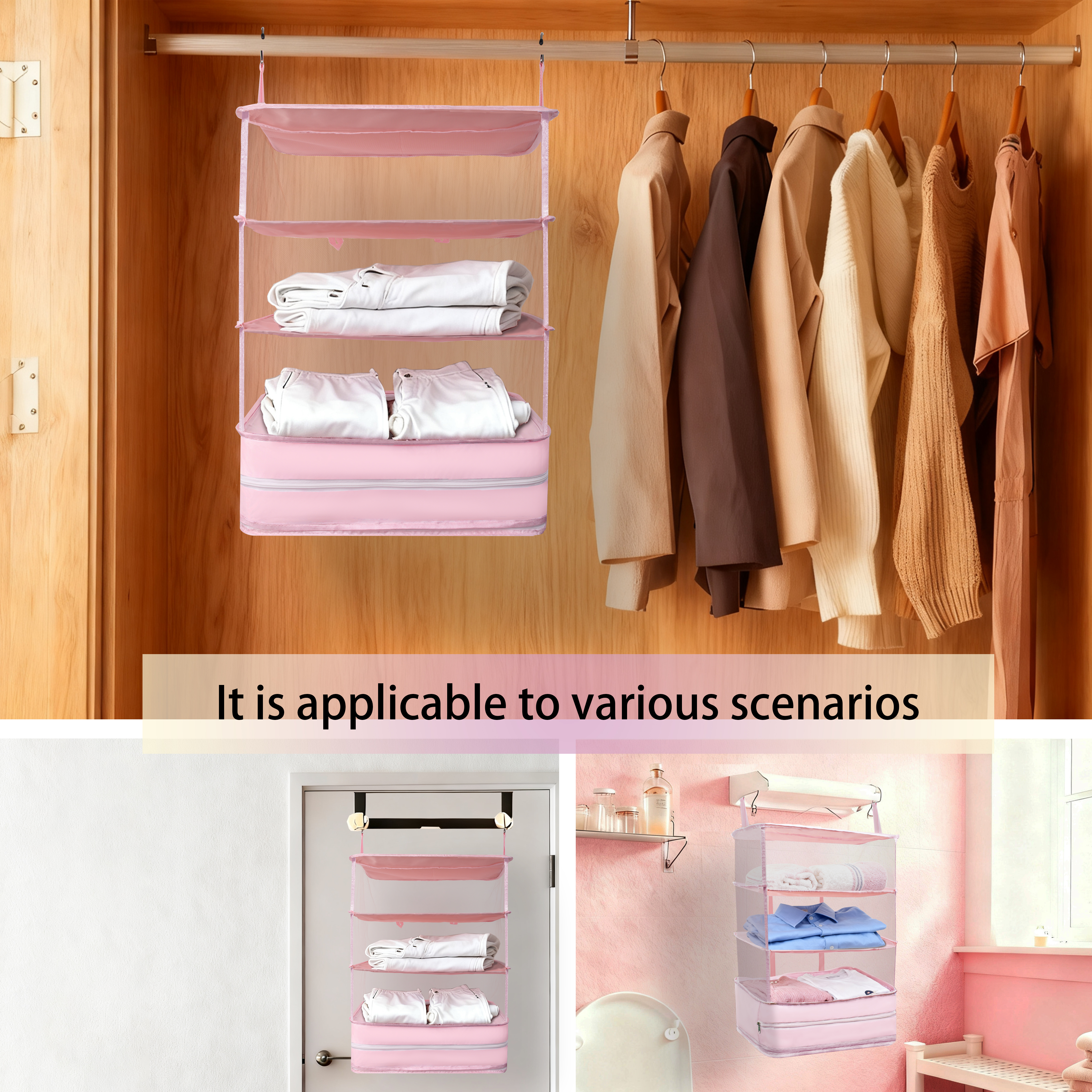 FaRest Polyester Carry on Hanging Travel Closet Organizer, Pink